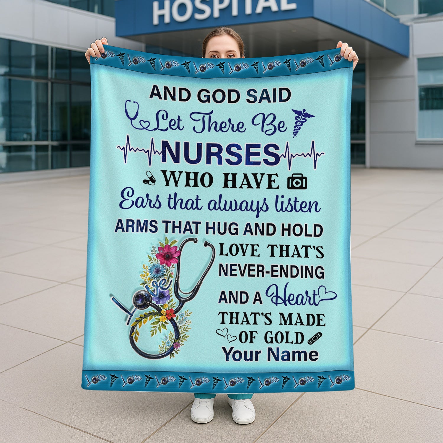 Personalized God Said Let There Be Nurses Blanket - Custom Name Floral Throw for Healthcare Heroes - Christian Gift for RN LPN CNA