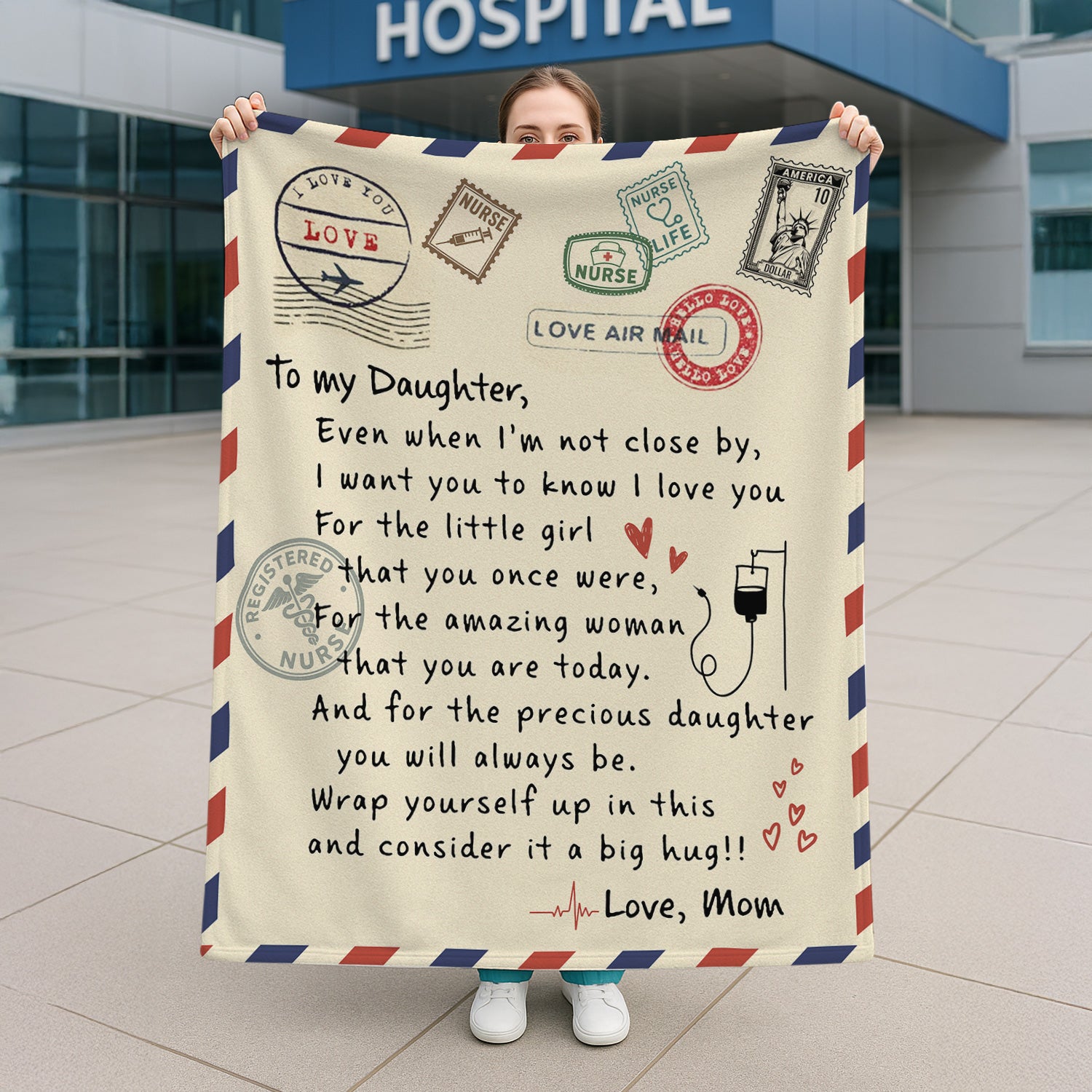 Personalized Nurse Letter Blanket for Daughter - Mom to Daughter Nurse Throw - Emotional Gift for RN CNA LPN Healthcare Workers