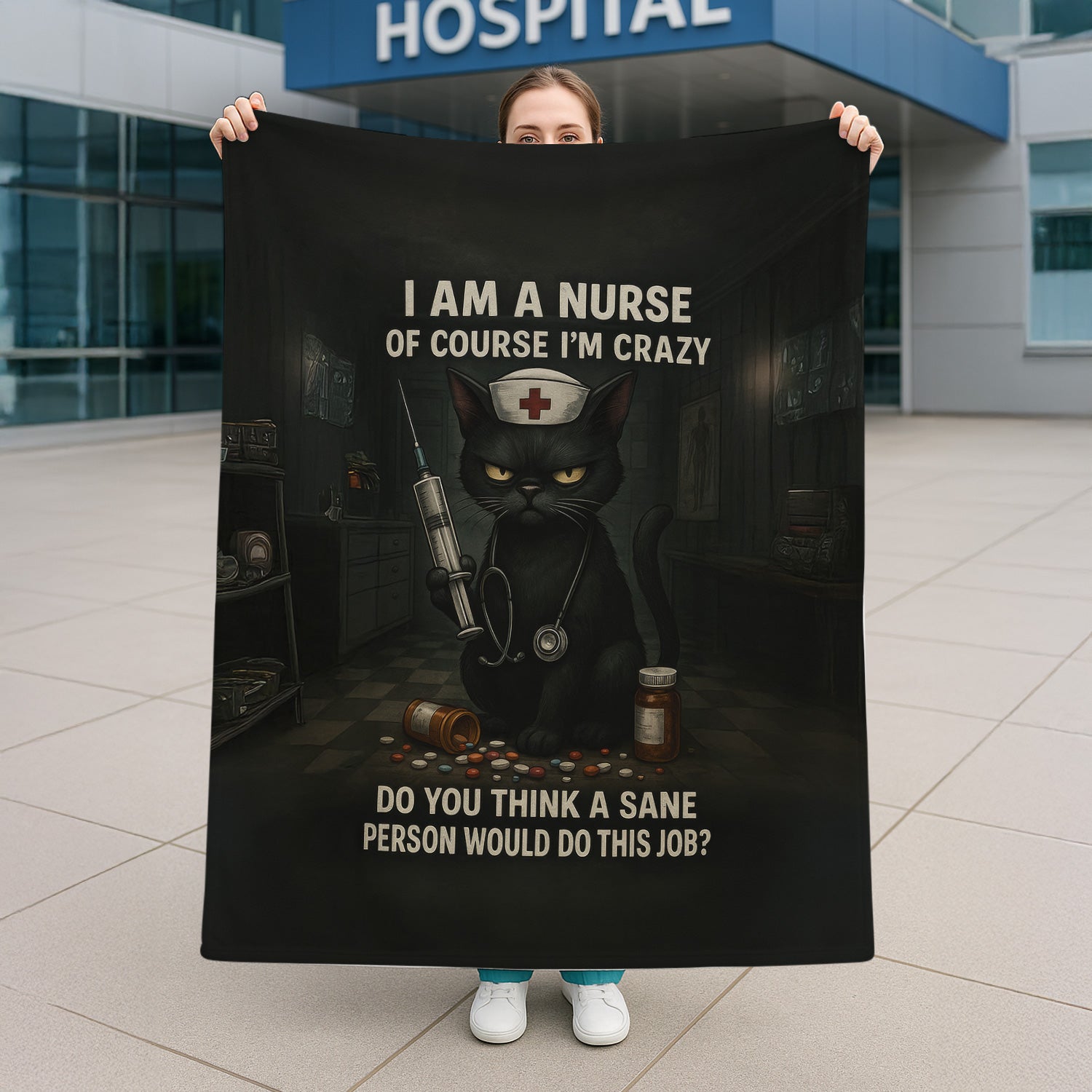 Personalized Funny Nurse Cat Blanket for Women - Of Course I‰Ûªm Crazy Quote - Gift for Nurses RN CNA Cat Lovers