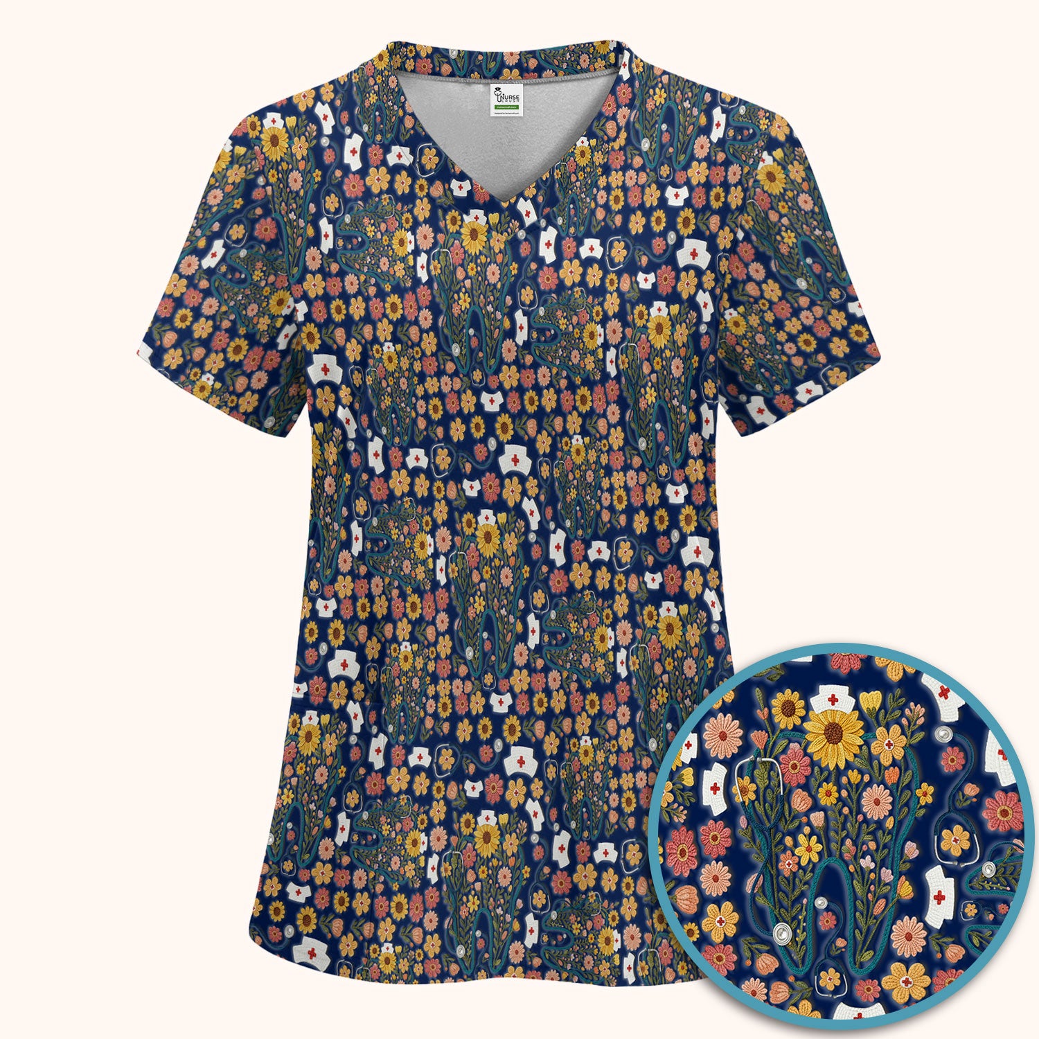 Boho Floral Tooth Scrub Set - Aesthetic Dental Scrubs Pants and V Neck - Cute Flower Tooth Medical Uniform - Hygienist Christmas Gift