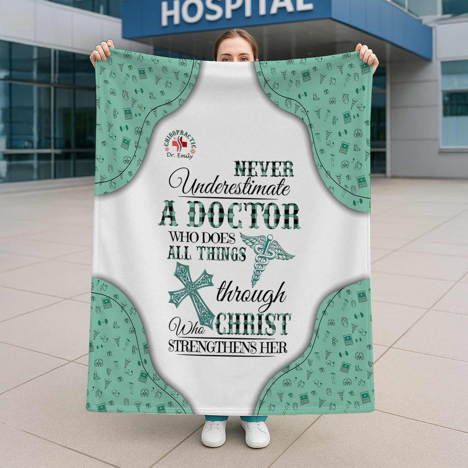 Personalized Christian Throw Blanket - Never Underestimate a Doctor - Gift for Women Doctors & Medical Professionals