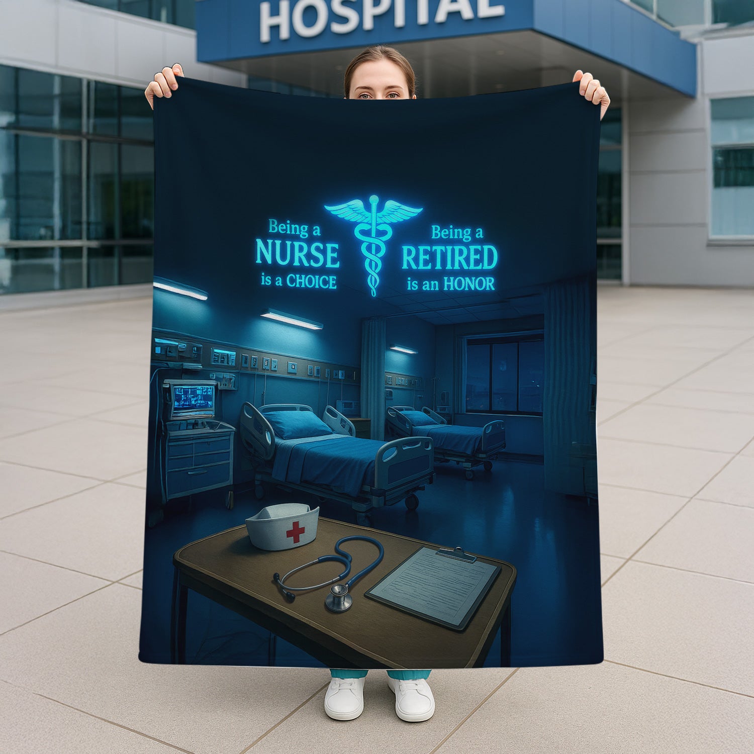 Personalized Nurse Retirement Throw Blanket - Hospital Room Glow Design with Heartfelt Message - Gift for RN LPN CNA Medical Staff