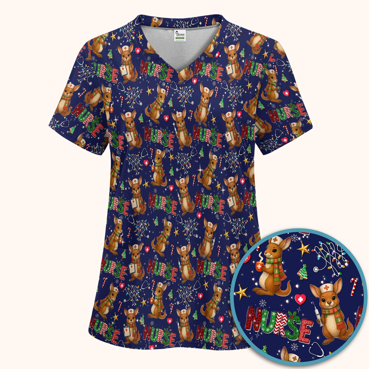 Christmas Kangaroo Nurse Scrub Set - Cute Aussie Holiday Medical Uniform - Funny Xmas Gift for Women