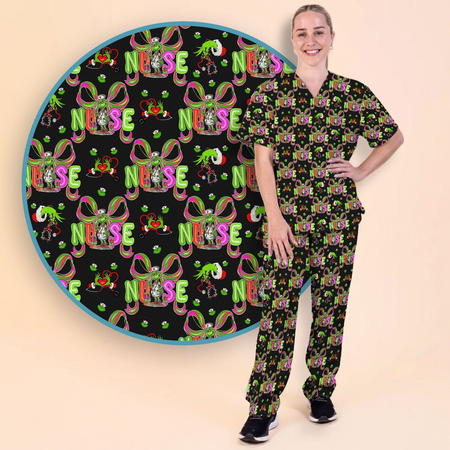 Womens Christmas Scrub Pants - Funny Grinch Scrub Sets - Ew People Whoville Ugly Sweater - Holiday RN LPN CNA Gift