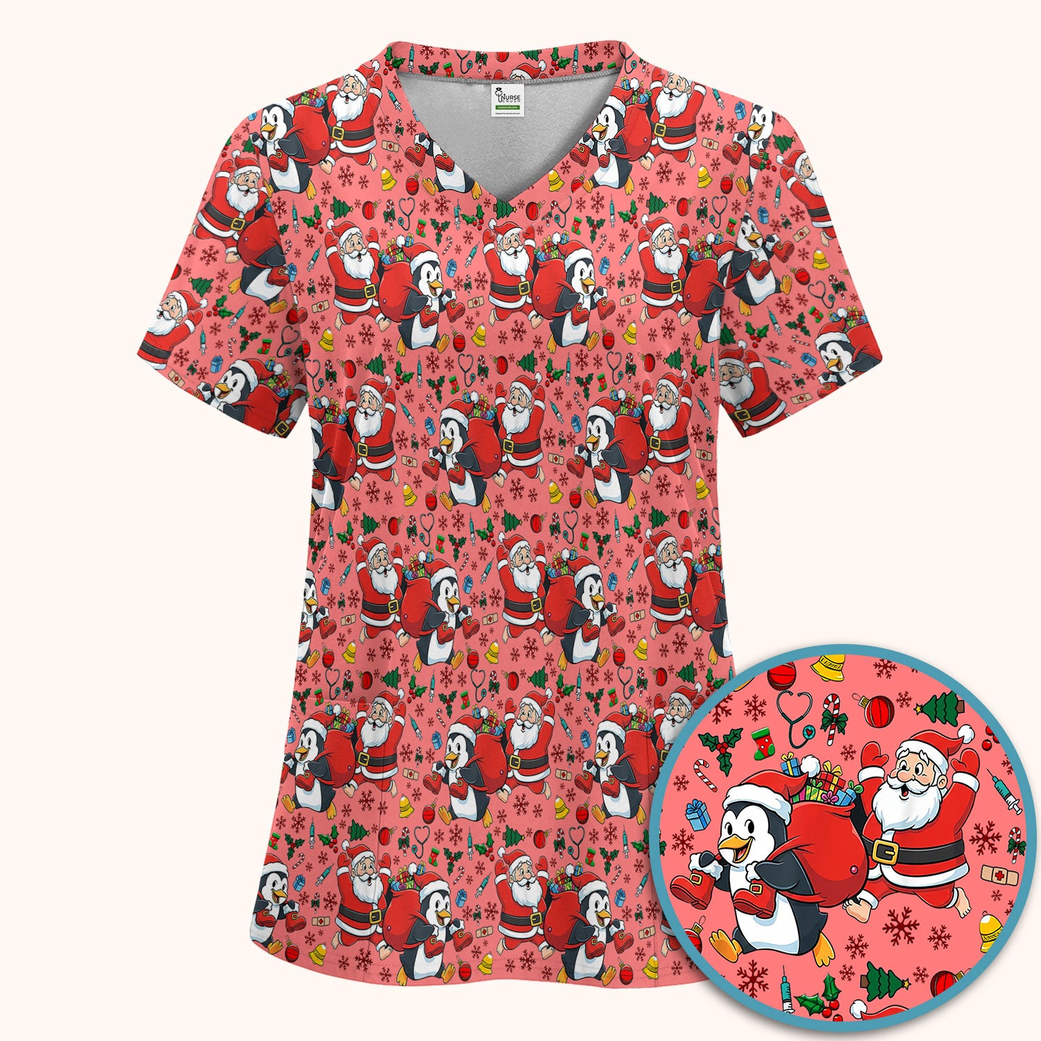 Funny Penguin Christmas Scrub Set - Santa Holiday Nurse Uniform for Women - Medical Gift for RN CNA LPN
