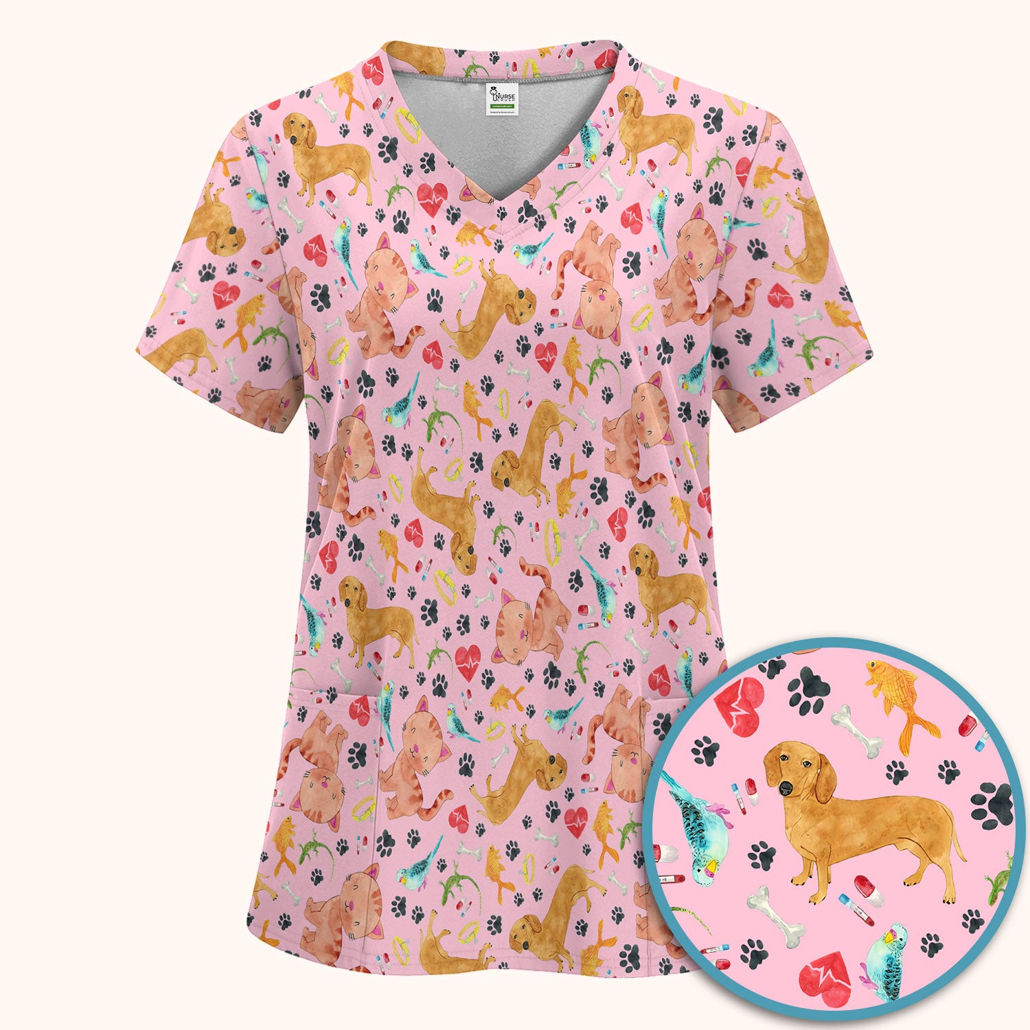 Cute Cat Dog Scrub Set - Animal Lover Medical Uniform - Funny Veterinary Nurse Gift for Women RN CNA LPN