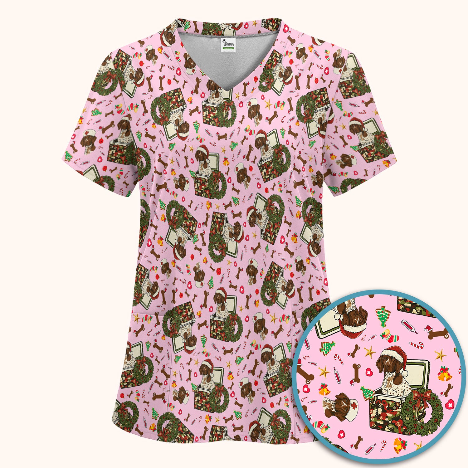 Christmas Dachshund Scrub Set - Cute Sausage Dog Nursing Pants and V Neck Top - Funny Holiday Medical Uniform