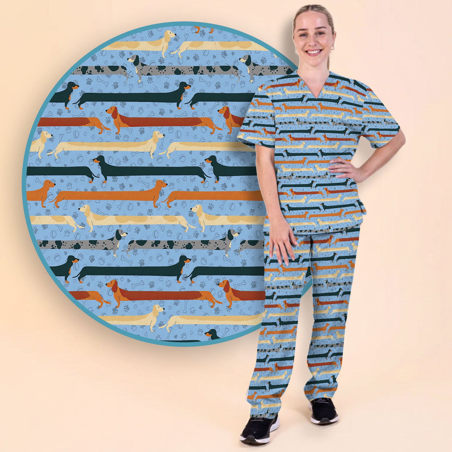 Dachshund Women's Scrub Sets - Comfortable Scrubs for Nurses - It's Been A Long Day Scrub Pants and V Neck Top
