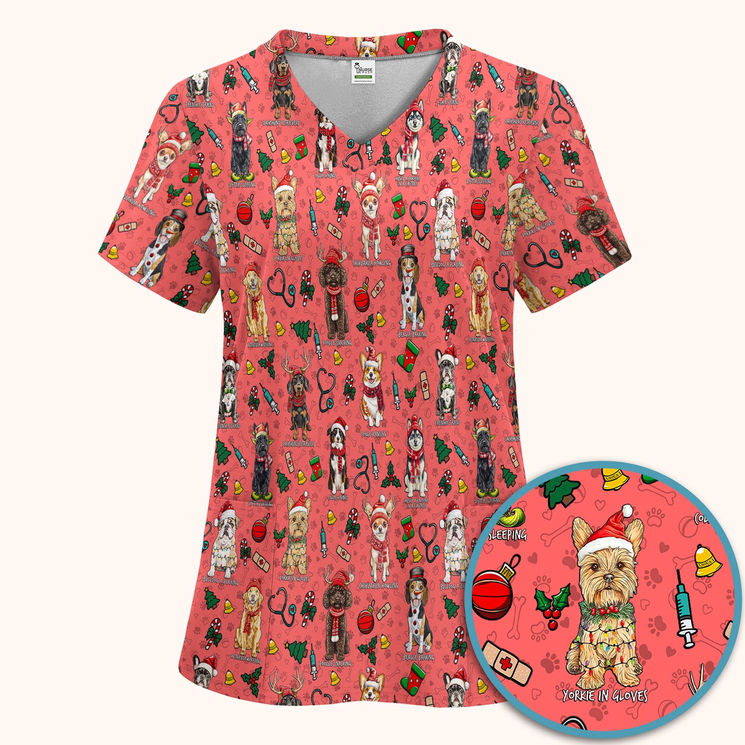 Cute Christmas Dog Scrubs Sets for Nurses - Corgi, Dachshund, Husky, Poodle & Labrador - Funny Holiday Medical Uniform for RN CNA LPN