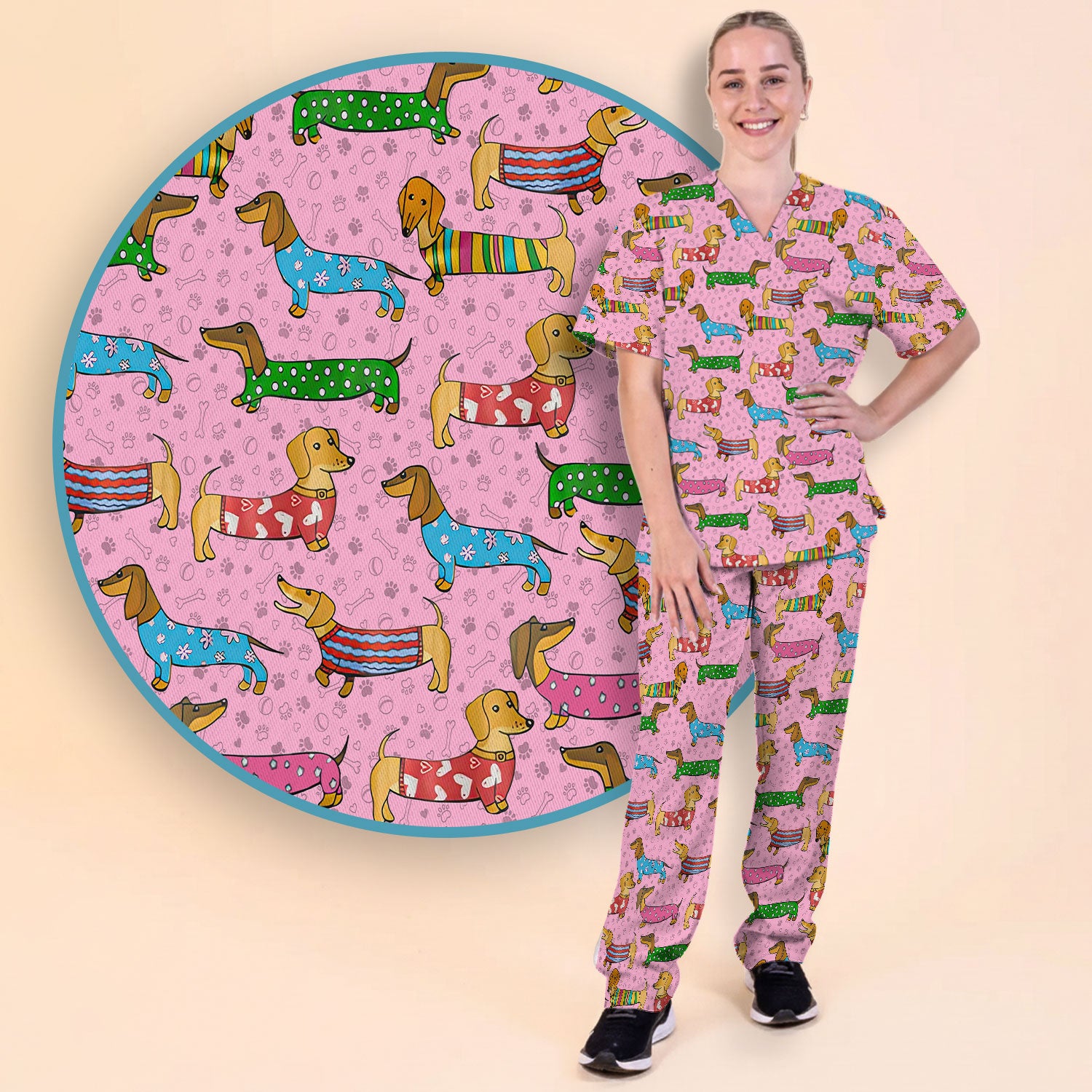 Doxin Nursing Scrub Pants - Weiner Dog Scrubs Set - It's Been A Long Day Dachshund Sweater - Medical Uniform Gift for Women