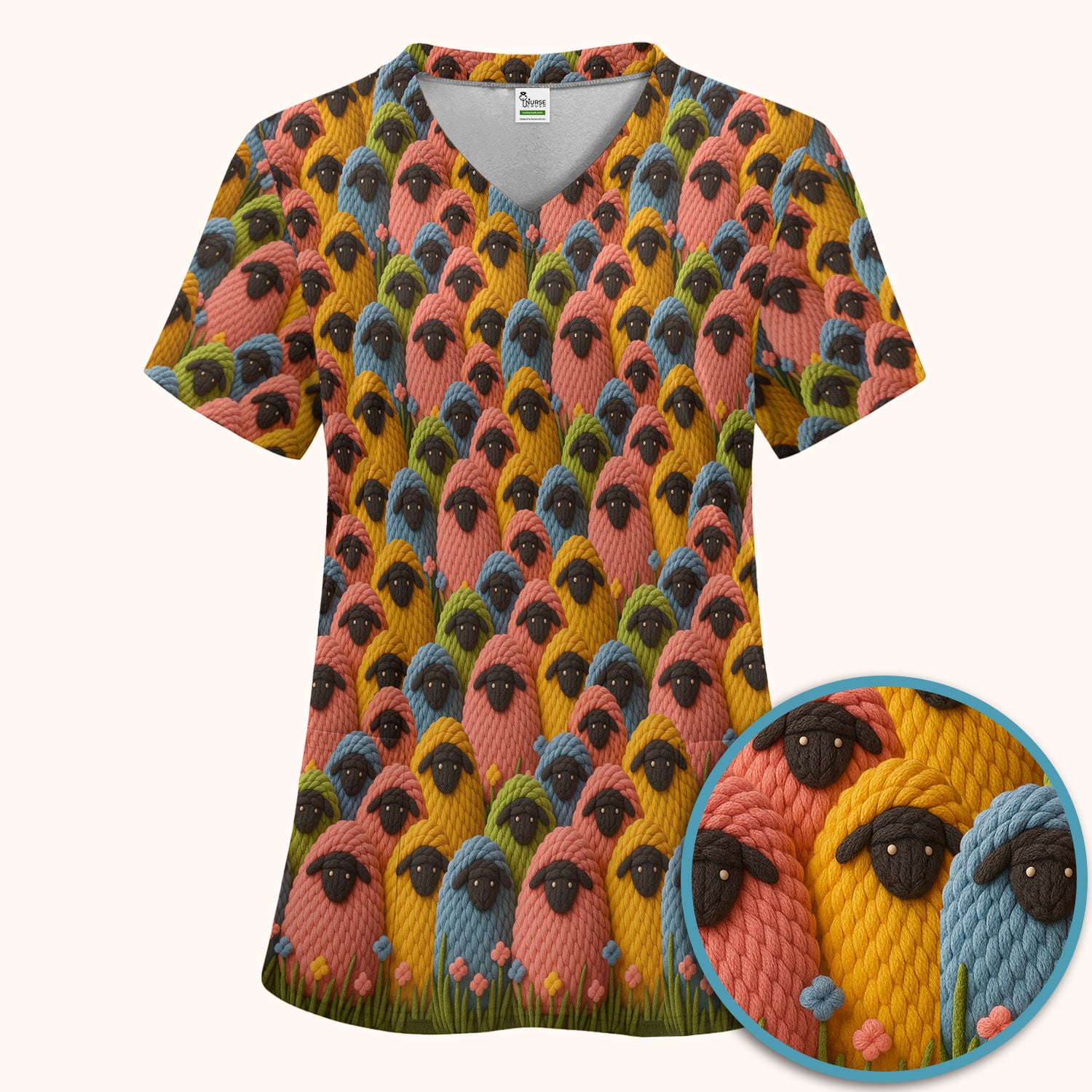 Cute Sheep Women's Scrub Sets - Black Sheep Comfortable Scrubs for Nurses - Breathable Med Uniform - Christmas Gift for Her