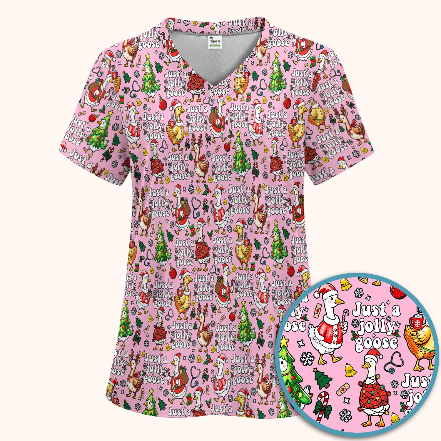 Christmas Goose Scrub Set for Nurse - Funny Jolly Holiday Medical Uniform for Women