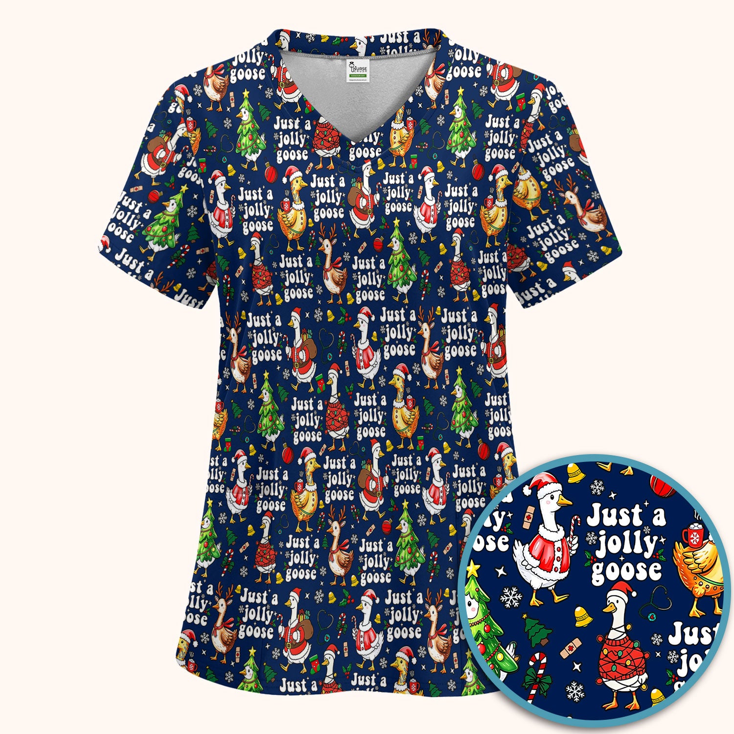 Just a Jolly Goose Funny Christmas Scrub Set - Holiday Medical Uniform for Nurse - Santa Goose Pants and Top