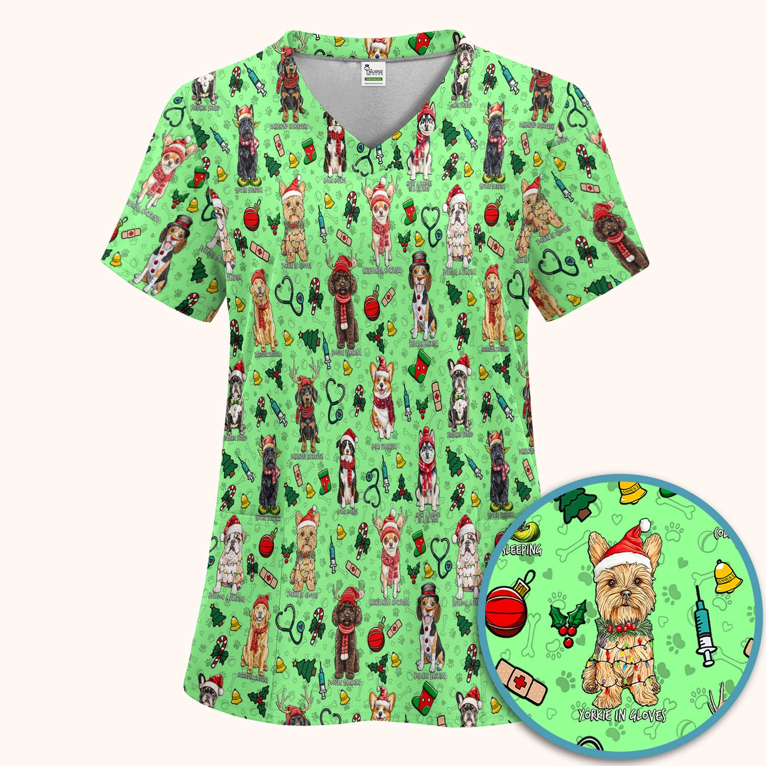 Cute Christmas Dog Scrubs Sets for Nurses - Corgi, Dachshund, Husky, Poodle & Labrador - Funny Holiday Medical Uniform for RN CNA LPN