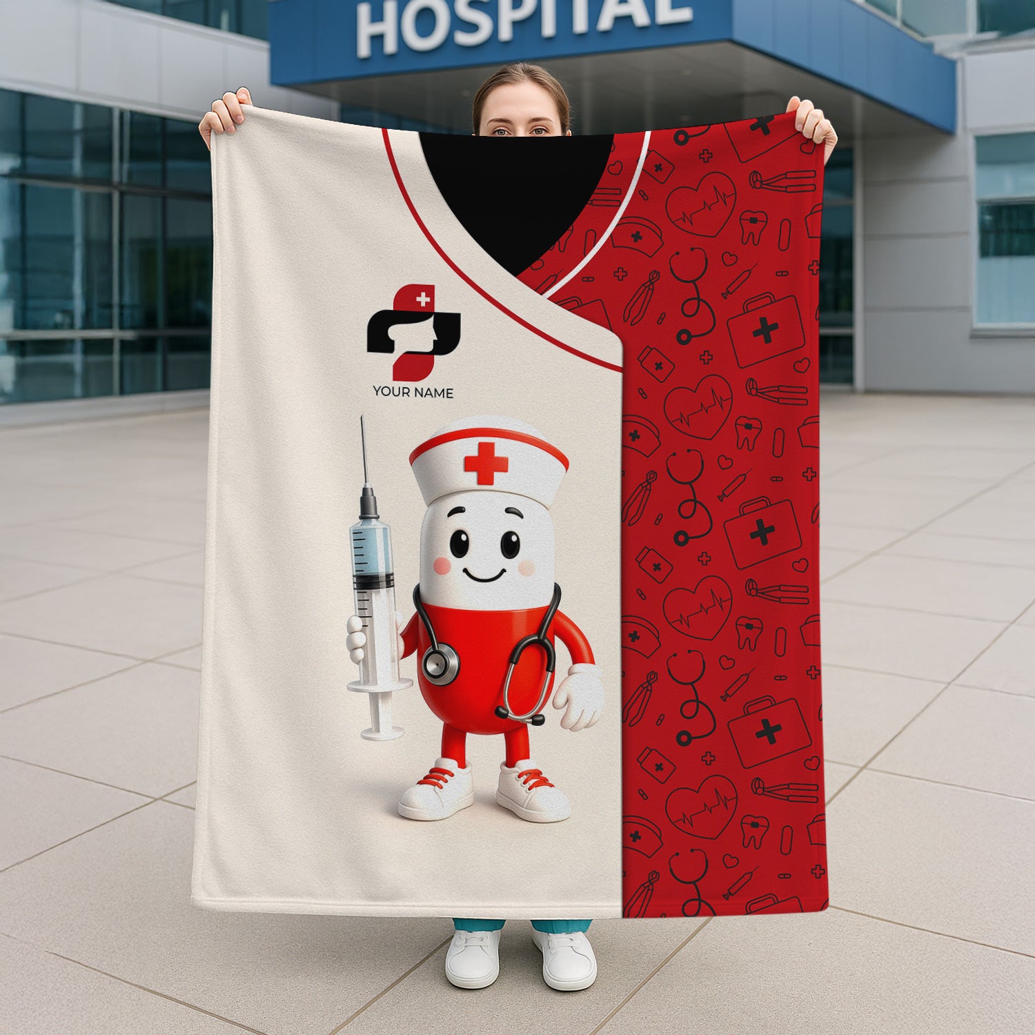 Personalized Nurse Blanket for Women - Cute Pill Design Throw for RN CNA - Funny Medical Gift Multiple Color Options