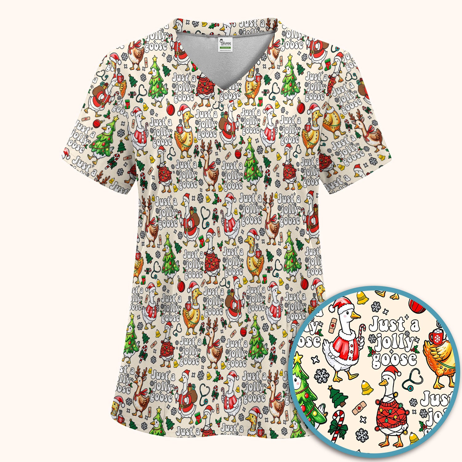 Christmas Goose Scrub Set for Nurse - Funny Jolly Holiday Medical Uniform for Women