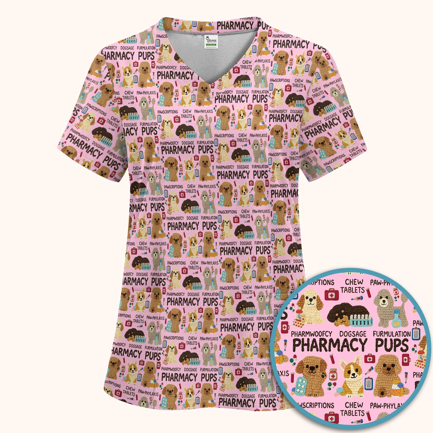 Pharmacy Pups Scrub Set for Women - Cute Dog Medical Uniform for Pharmacists & Vet Techs - Fun Pharmacy Nursing Gift