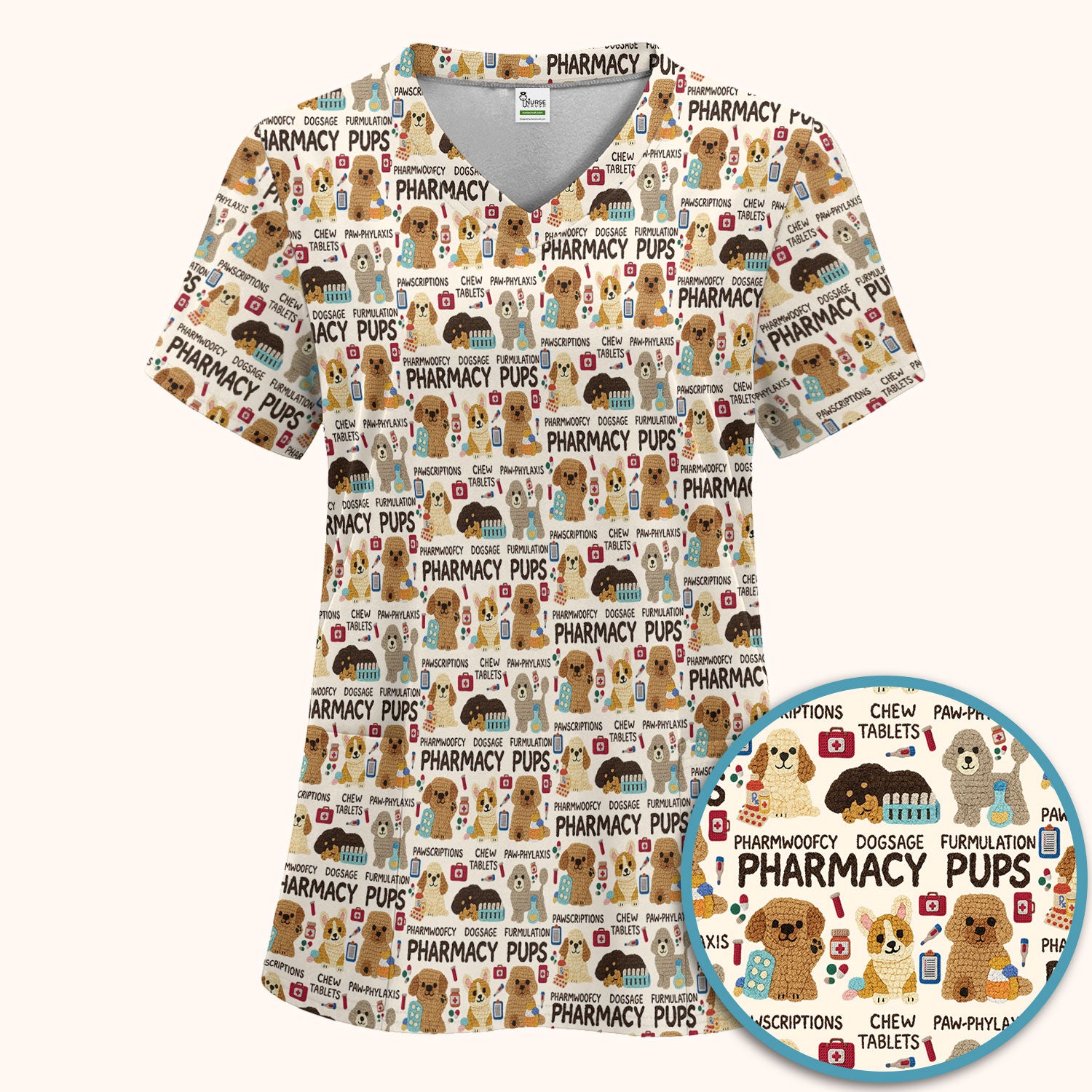 Pharmacy Pups Scrub Set for Women - Cute Dog Medical Uniform for Pharmacists & Vet Techs - Fun Pharmacy Nursing Gift
