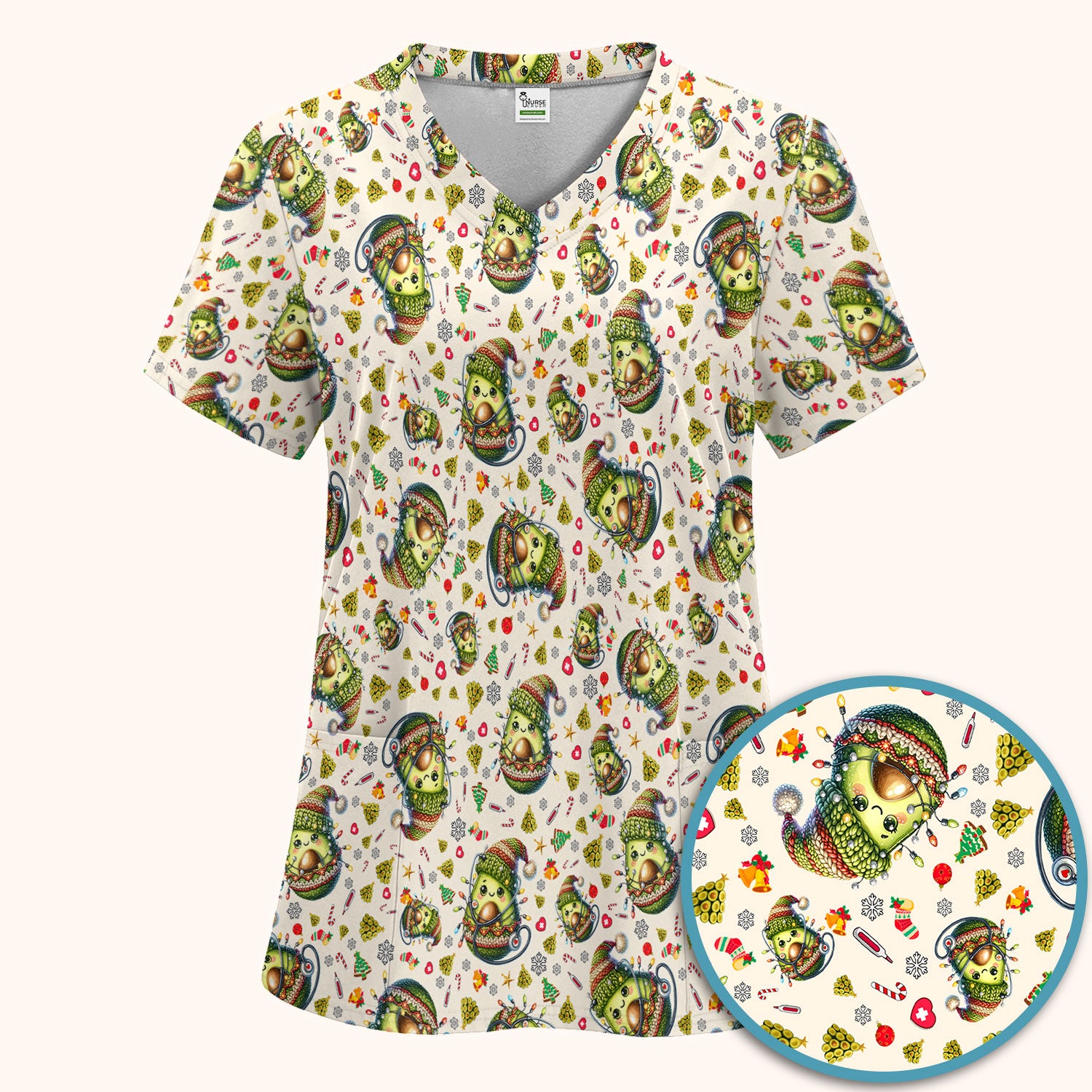 Avocado Scrub Set for Nurse - Funny Christmas Nursing Pants and V Neck Top - Cute Holiday Medical Uniform
