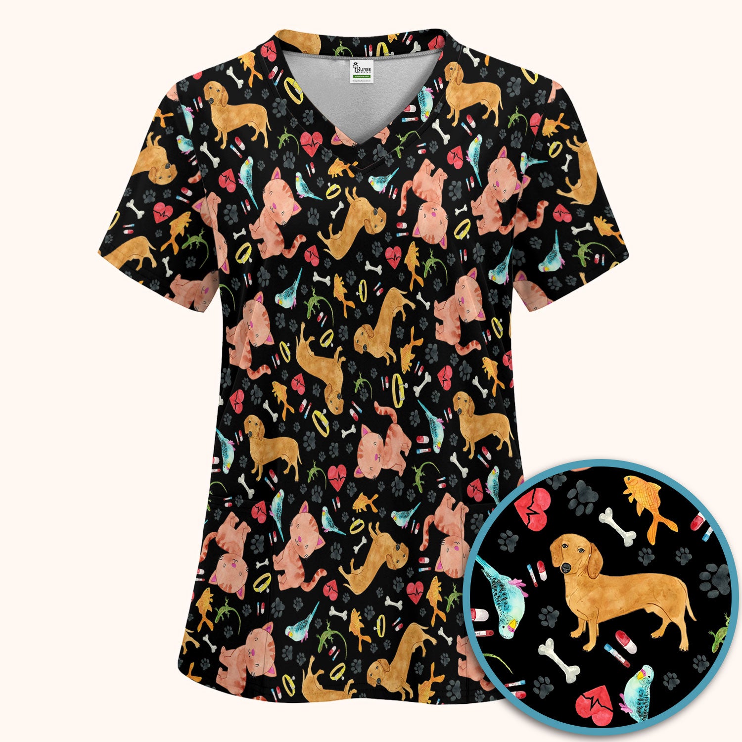 Cat Dog Veterinary Scrub Set - Cute Animal Paw Print Medical Pants and V Neck Top for Women RN CNA Vet Tech