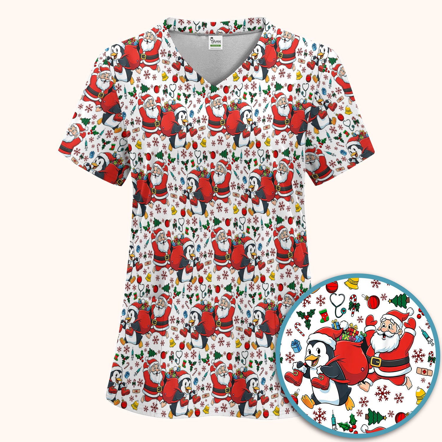 Funny Penguin Christmas Scrub Set - Santa Holiday Nurse Uniform for Women - Medical Gift for RN CNA LPN