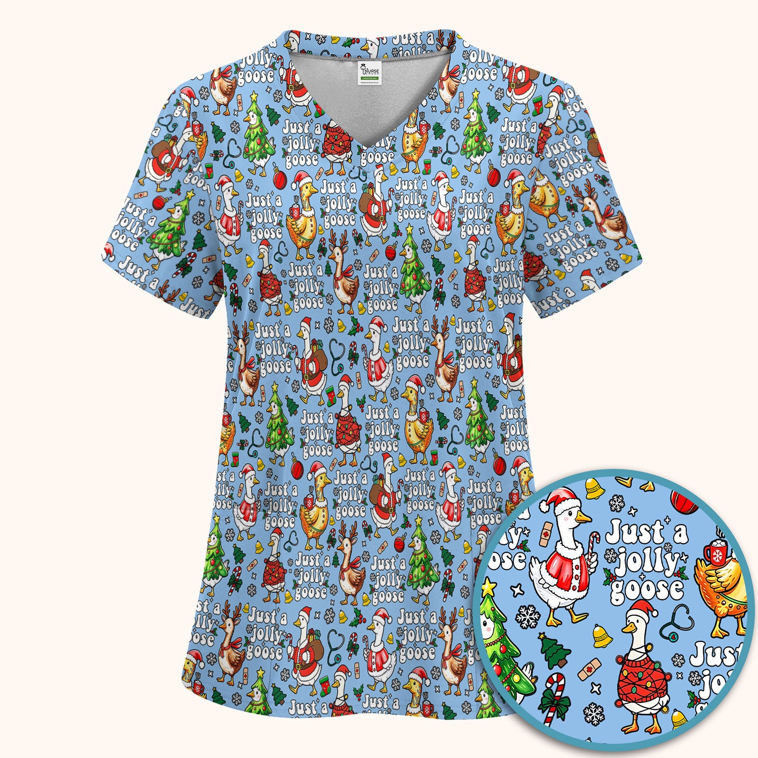Christmas Goose Scrub Set for Nurse - Funny Jolly Holiday Medical Uniform for Women