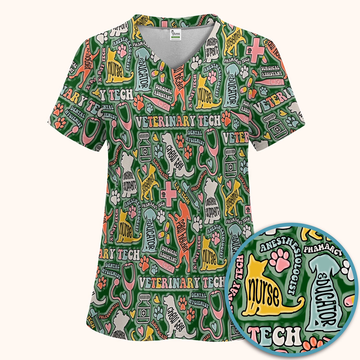 Veterinary Tech Nurse Scrub Set - Dog Cat Pet Scrubs Pants and V Neck Top - Funny Vet Tech Animal Scrubs for Women LPN RN CNA