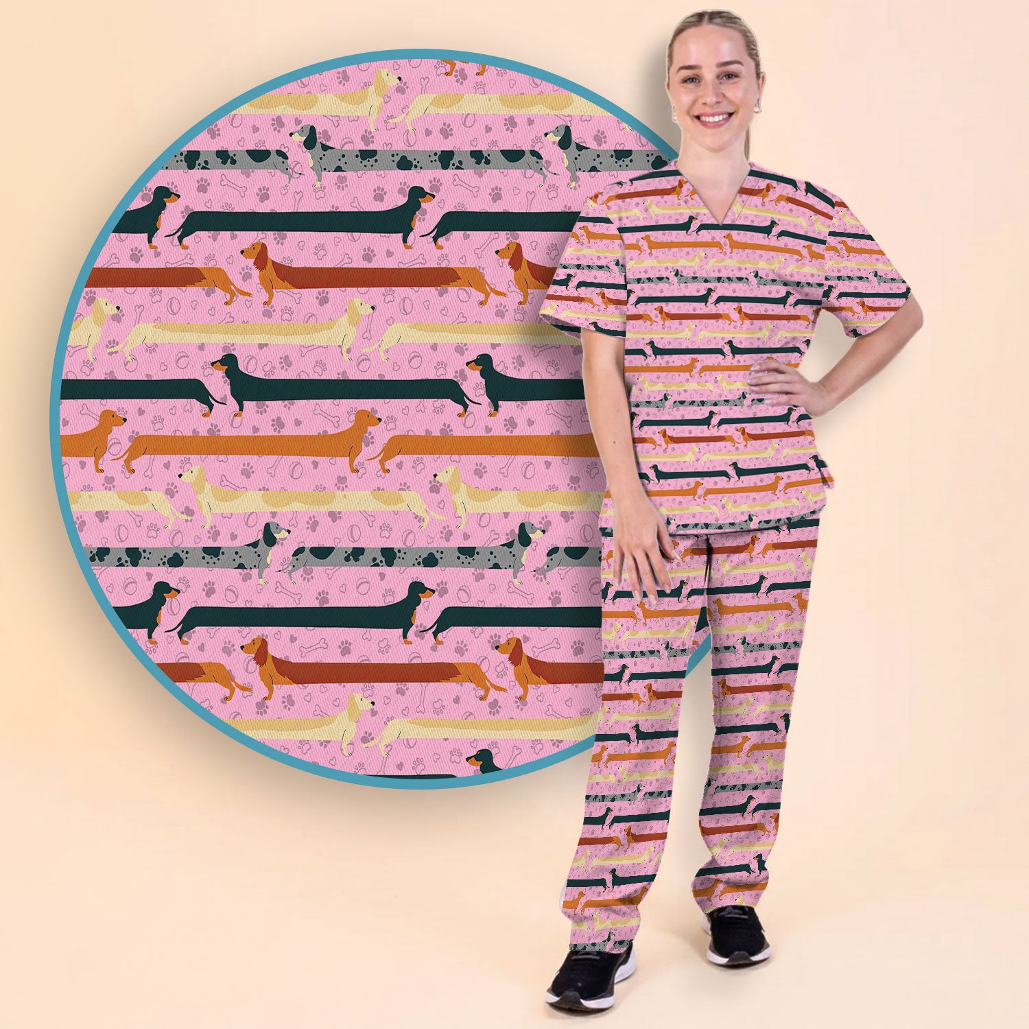 Dachshund Women's Scrub Sets - Comfortable Scrubs for Nurses - It's Been A Long Day Scrub Pants and V Neck Top