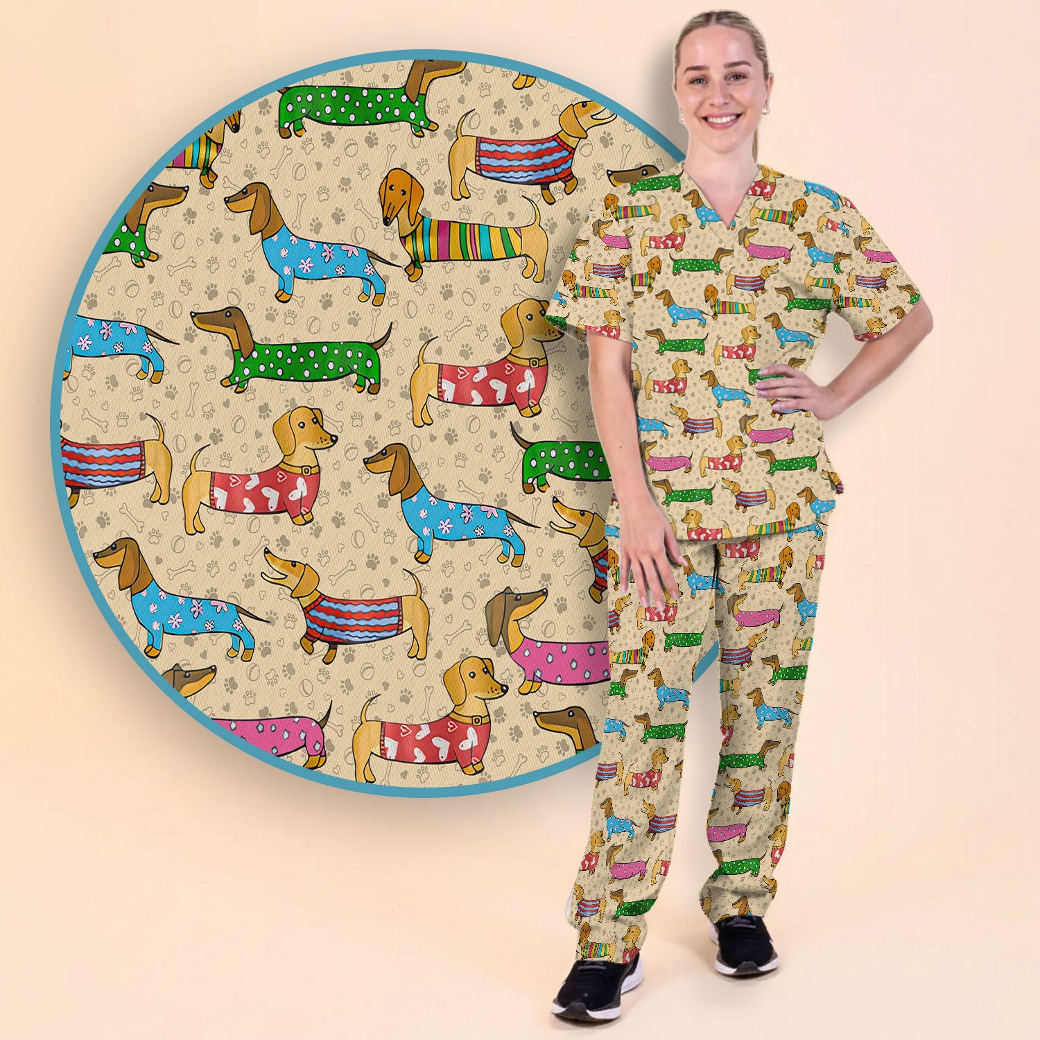 Doxin Nursing Scrub Pants - Weiner Dog Scrubs Set - It's Been A Long Day Dachshund Sweater - Medical Uniform Gift for Women