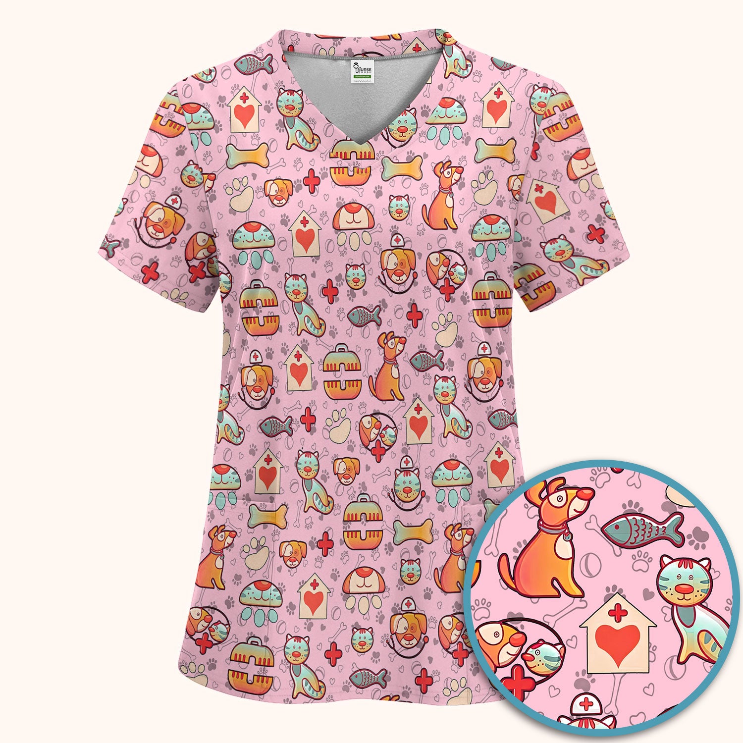 Veterinary Nurse Scrub Set - Cute Cat Dog Paw Scrubs Pants and V Neck Top - Funny Animal Vet Tech Uniform for Women