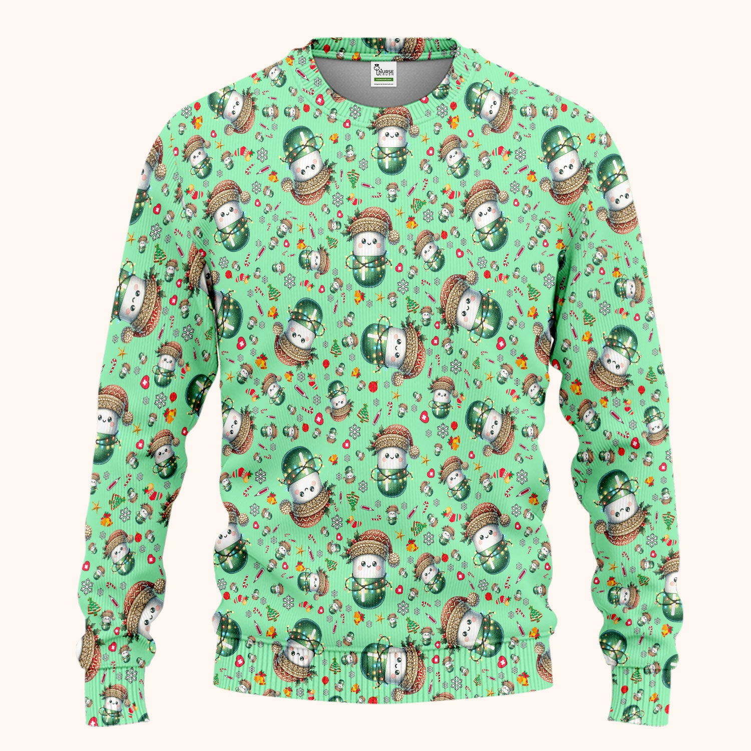 Pharmacy Tech Christmas Scrub Set – Cute Green Snowman Print Nurse Outfit – Funny Holiday Medical Uniform for Pharmacists