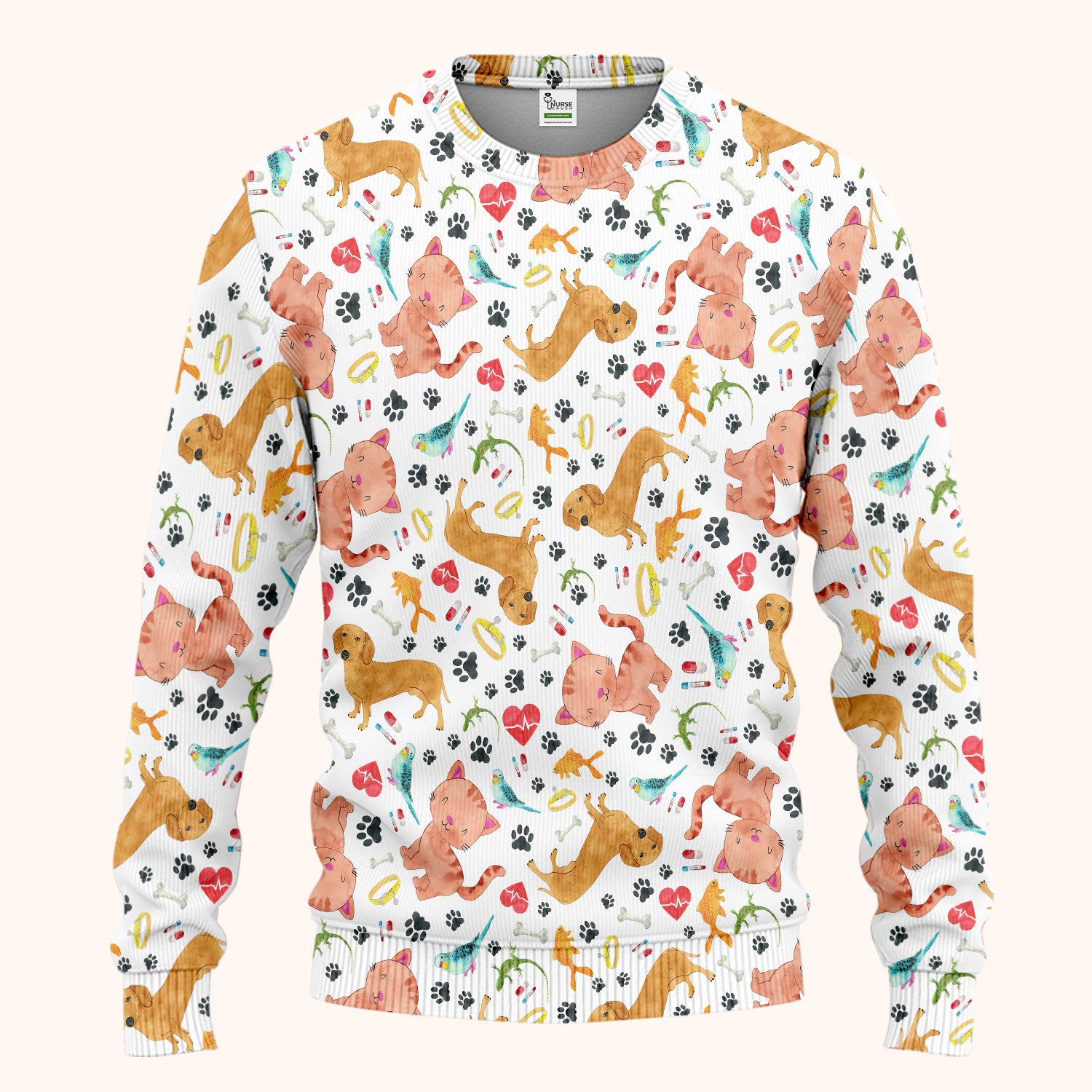 Cat Dog Veterinary Scrub Set - Cute Animal Paw Print Medical Pants and V Neck Top for Women RN CNA Vet Tech