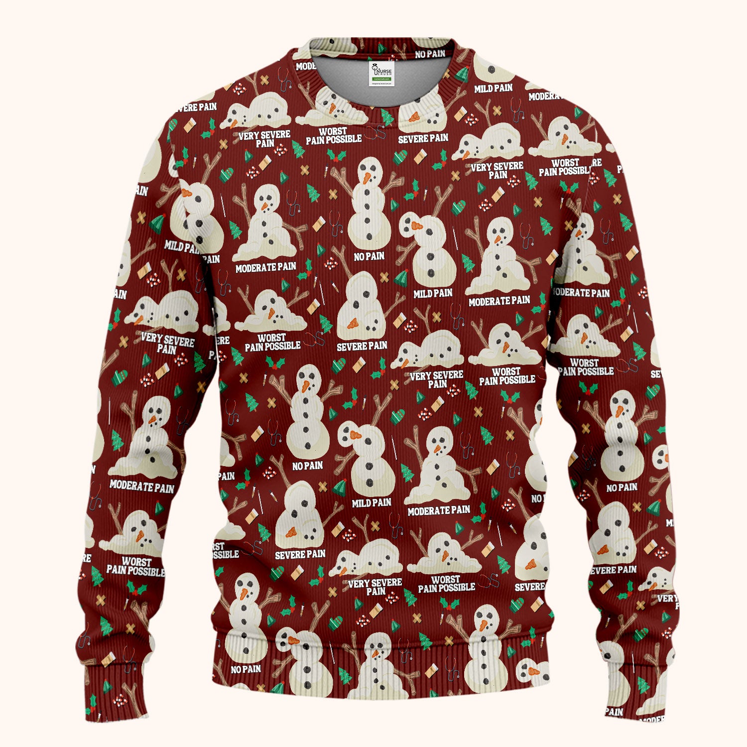 Funny Snowman Pain Scale Scrub Set for Nurse - Christmas Medical Pants and V Neck Top for Women RN LPN CNA