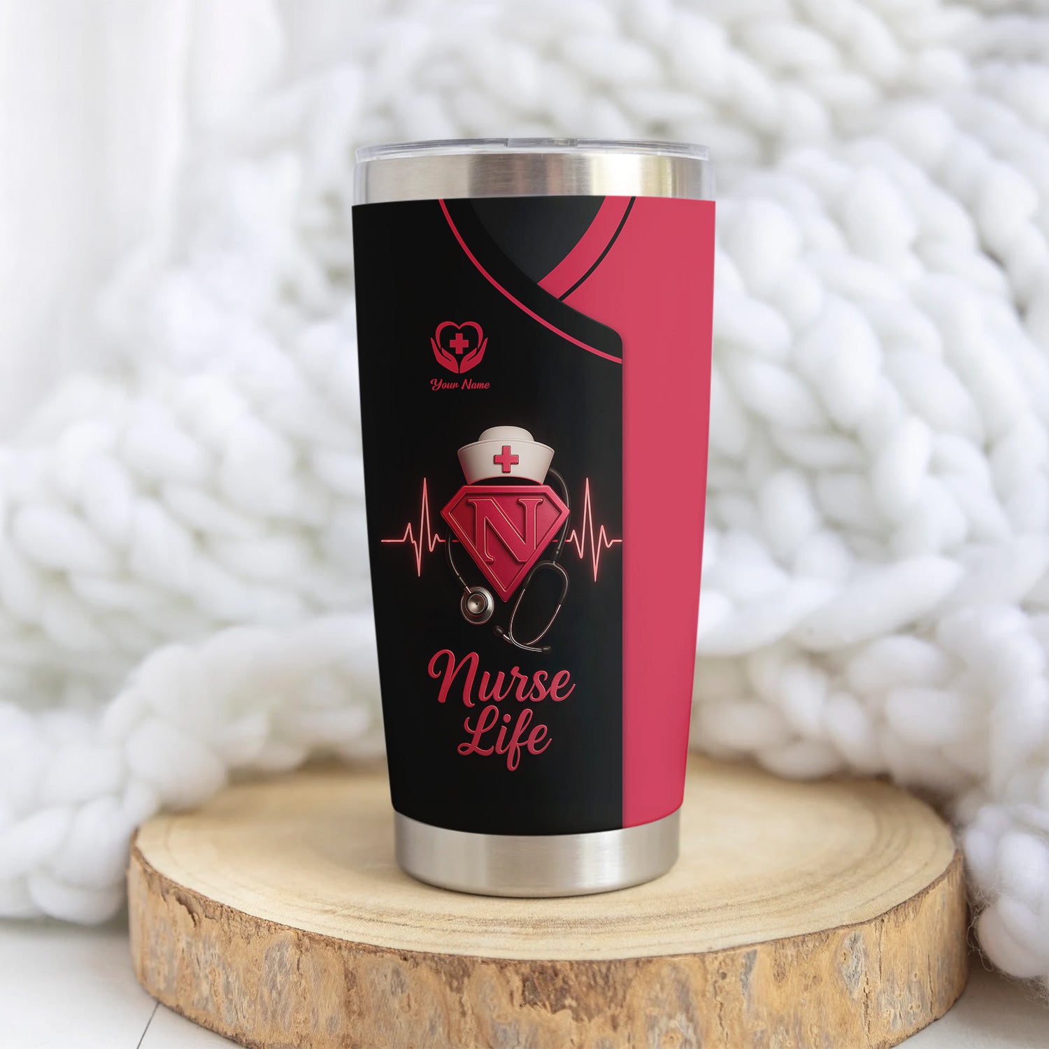 Nurse Superhero Tumbler - Personalized Nurse Life Gift with Stethoscope & Heartbeat Design - Custom Stainless Travel Cup for RN, LPN, CNALPN, CNA