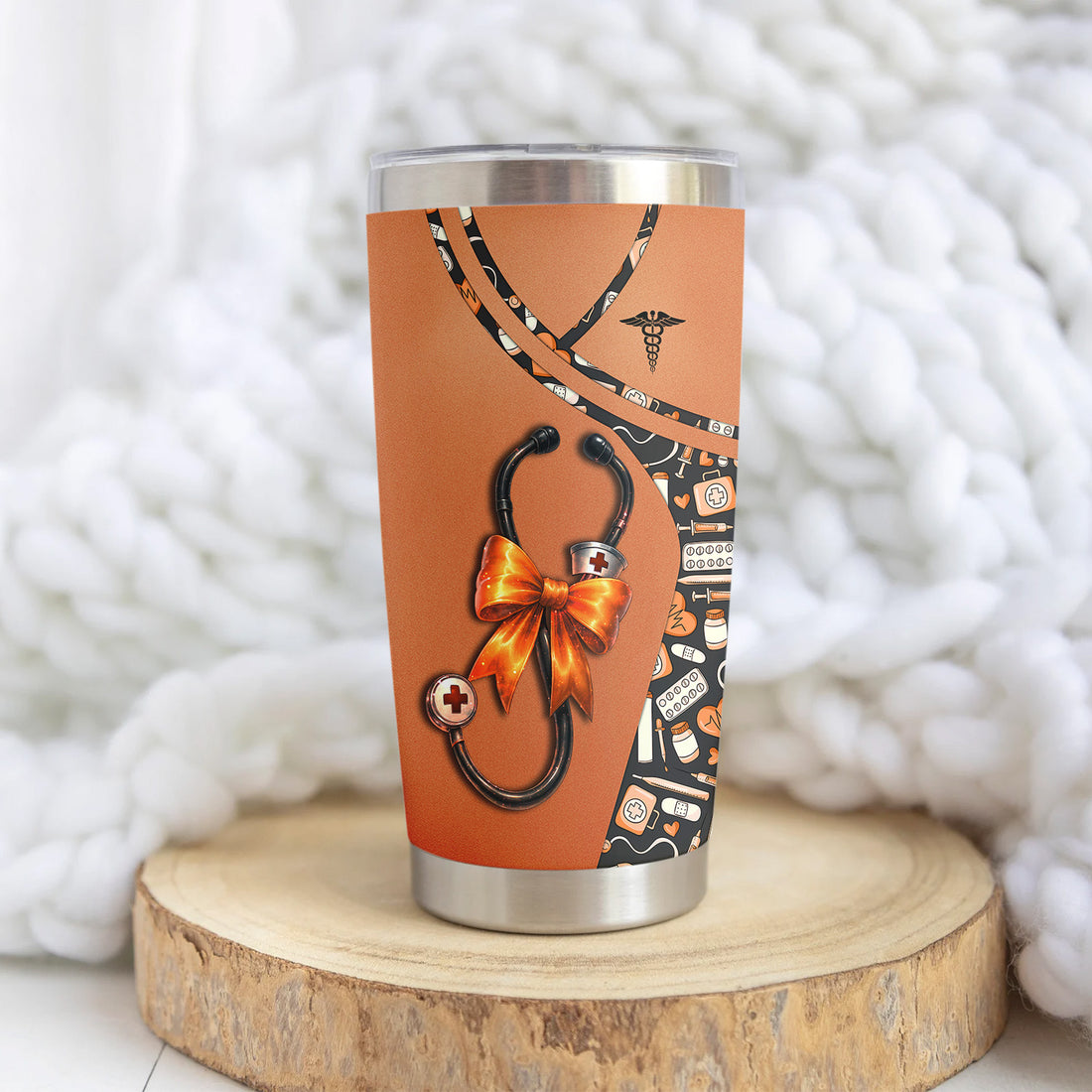 Personalized Halloween Tumbler for Nurses - Medical Costume with Stethoscope Bow Design - RN LPN CNA Medical Gift