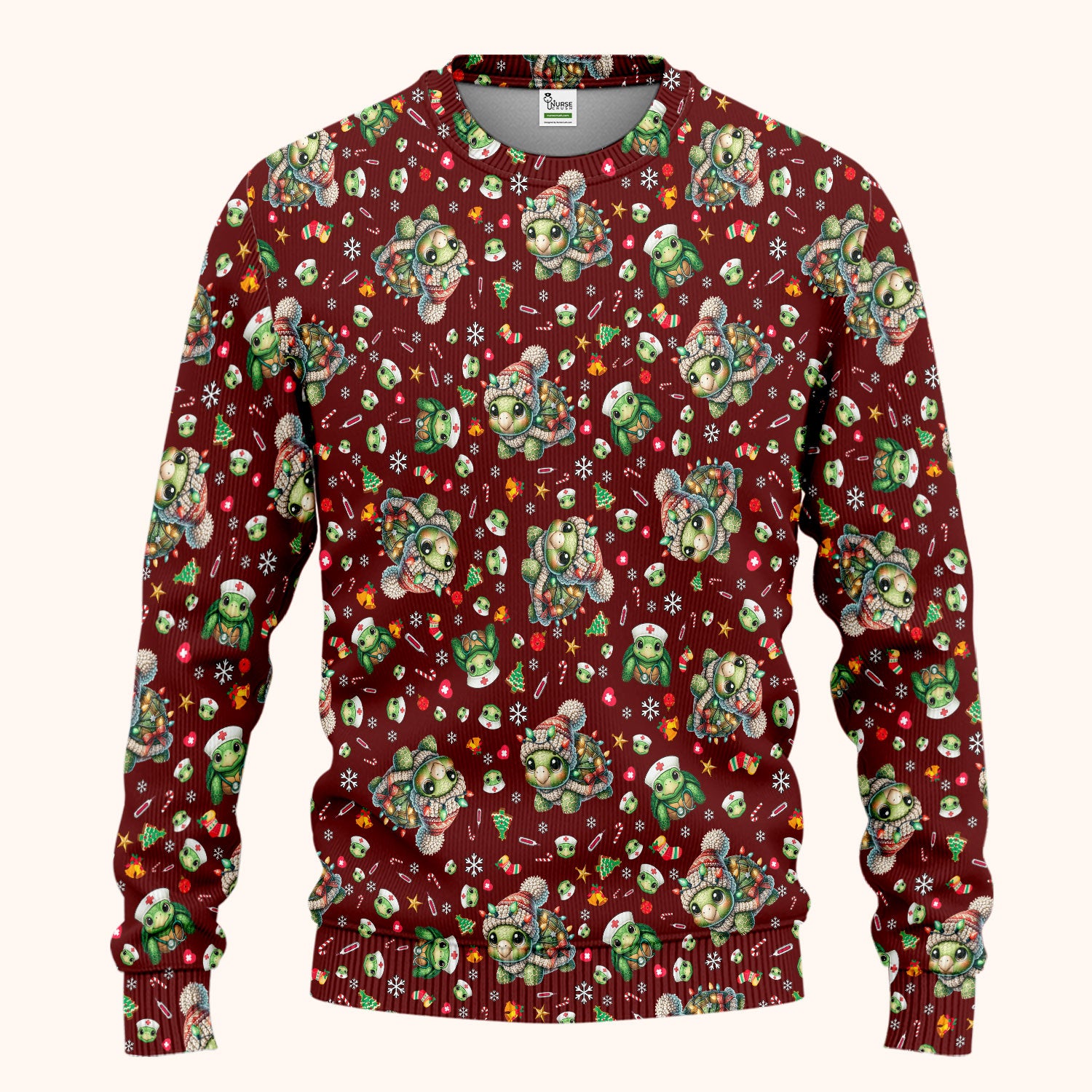 Christmas Turtle Scrub Set - Cute Funny Nurse Pants and V Neck Top - Holiday Medical Uniform for Women