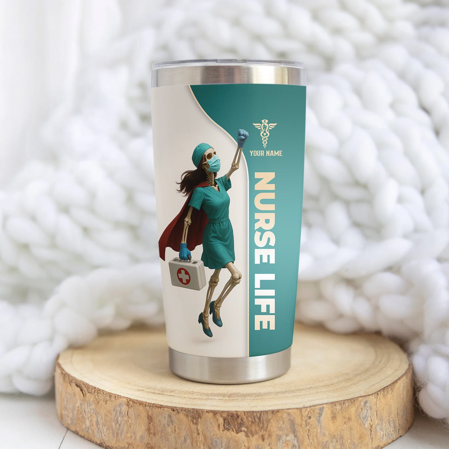 Nurse Superhero Tumbler - Personalized Skeleton Nurse Travel Mug - Custom Gift for RN, LPN, CNA