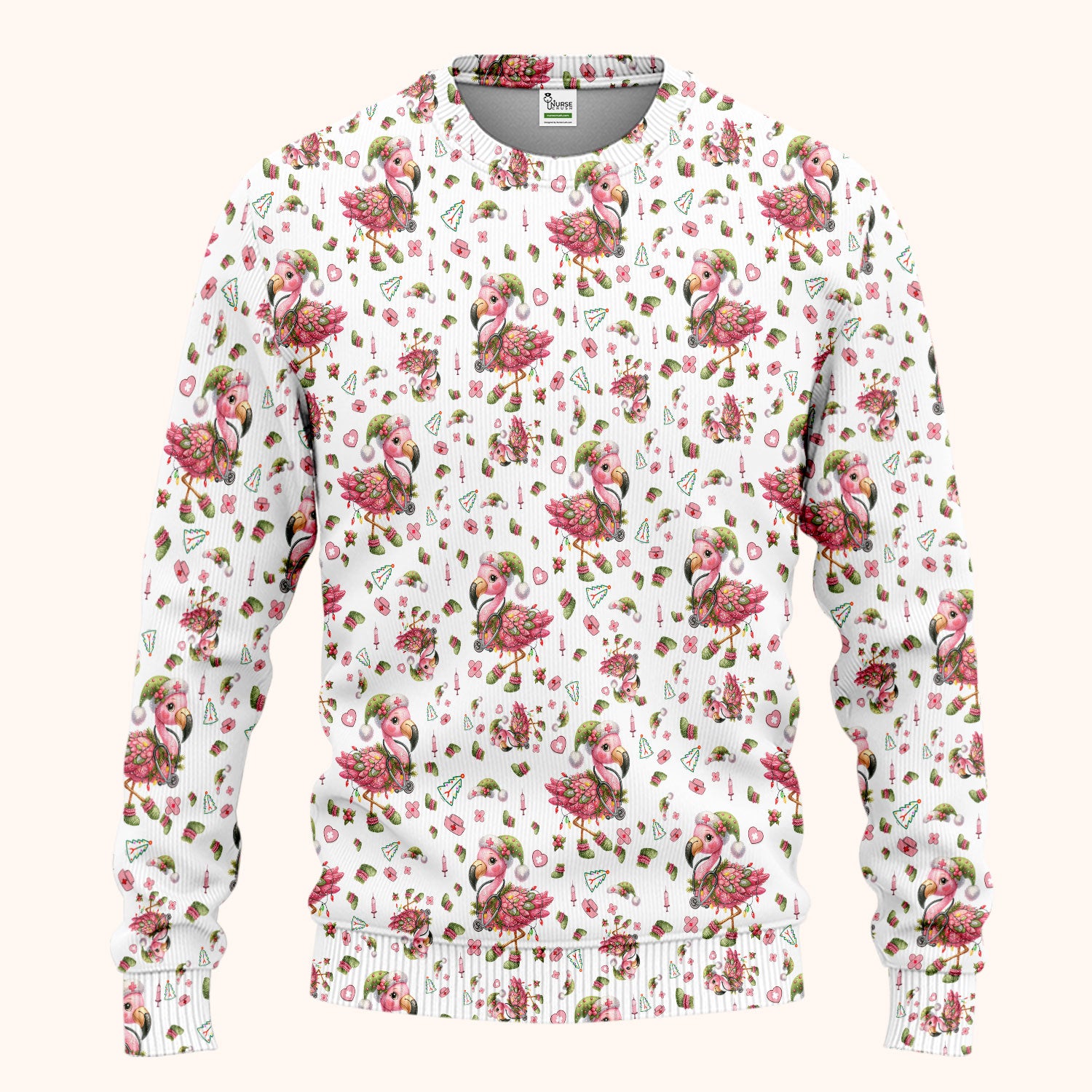 Pink Flamingo Christmas Scrub Set - Cute Flamingo Scrubs Pants and V Neck Top - Fun Christmas Medical Uniform