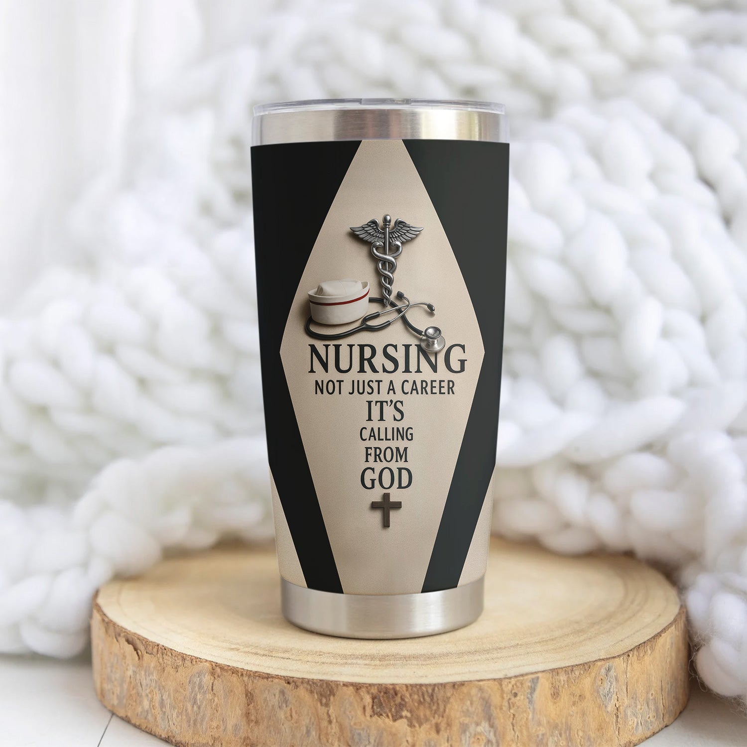 Personalized Nurse Tumbler - Stethoscope & Cross Design - Inspirational Gift for RN CNA LPN Healthcare Workers