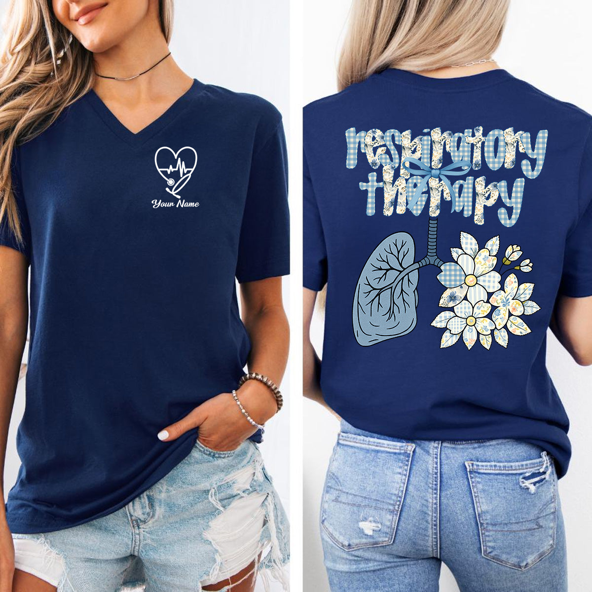 Custom Respiratory Therapy Nurse T-Shirt – Cute Lung Floral Design – Appreciation Gift for Women Medical Staff Healthcare Worker