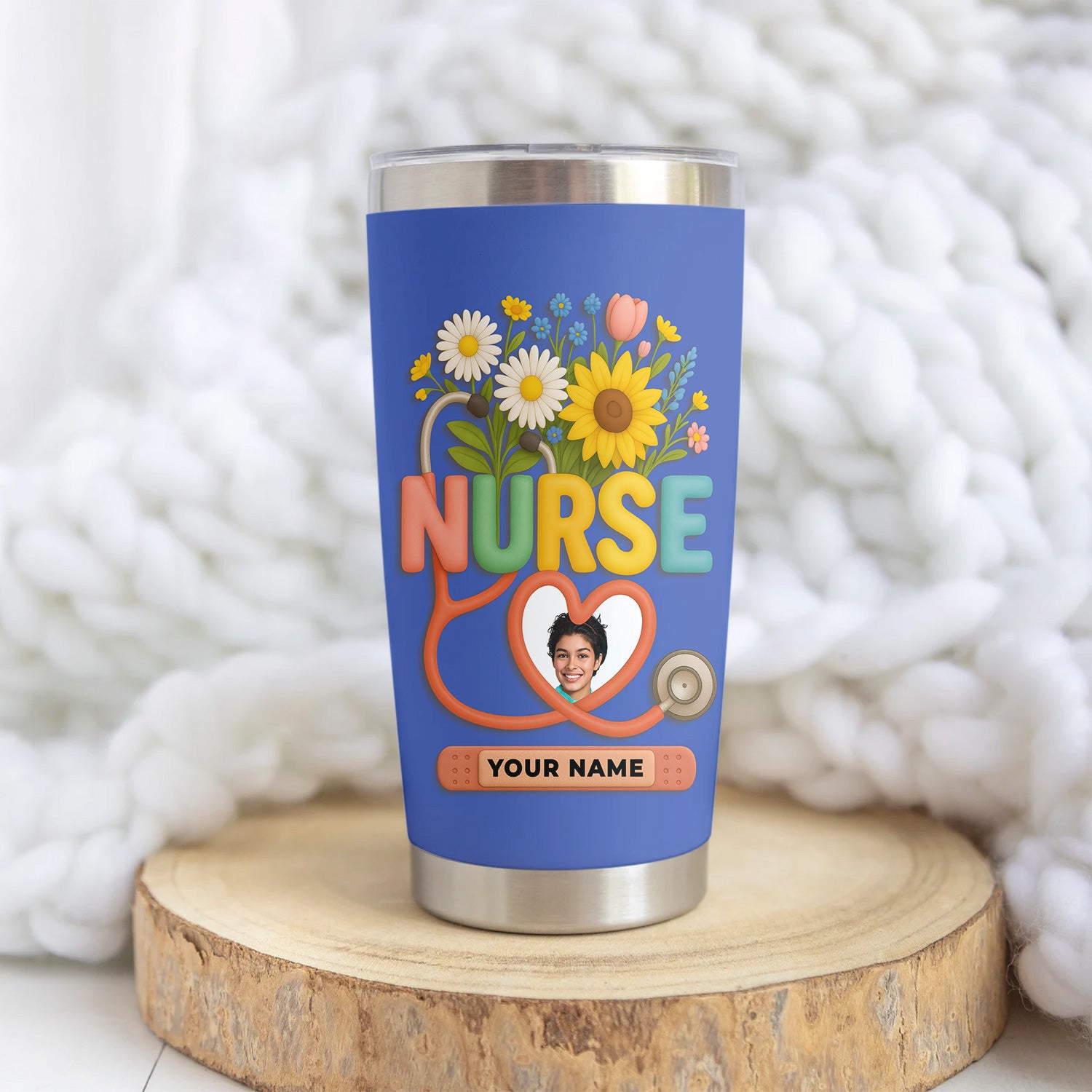 Personalized Thank You Nurse Tumbler - Nursing Is a Work of Heart with Floral Stethoscope Design - Meaningful Gift for RN CNA LPN
