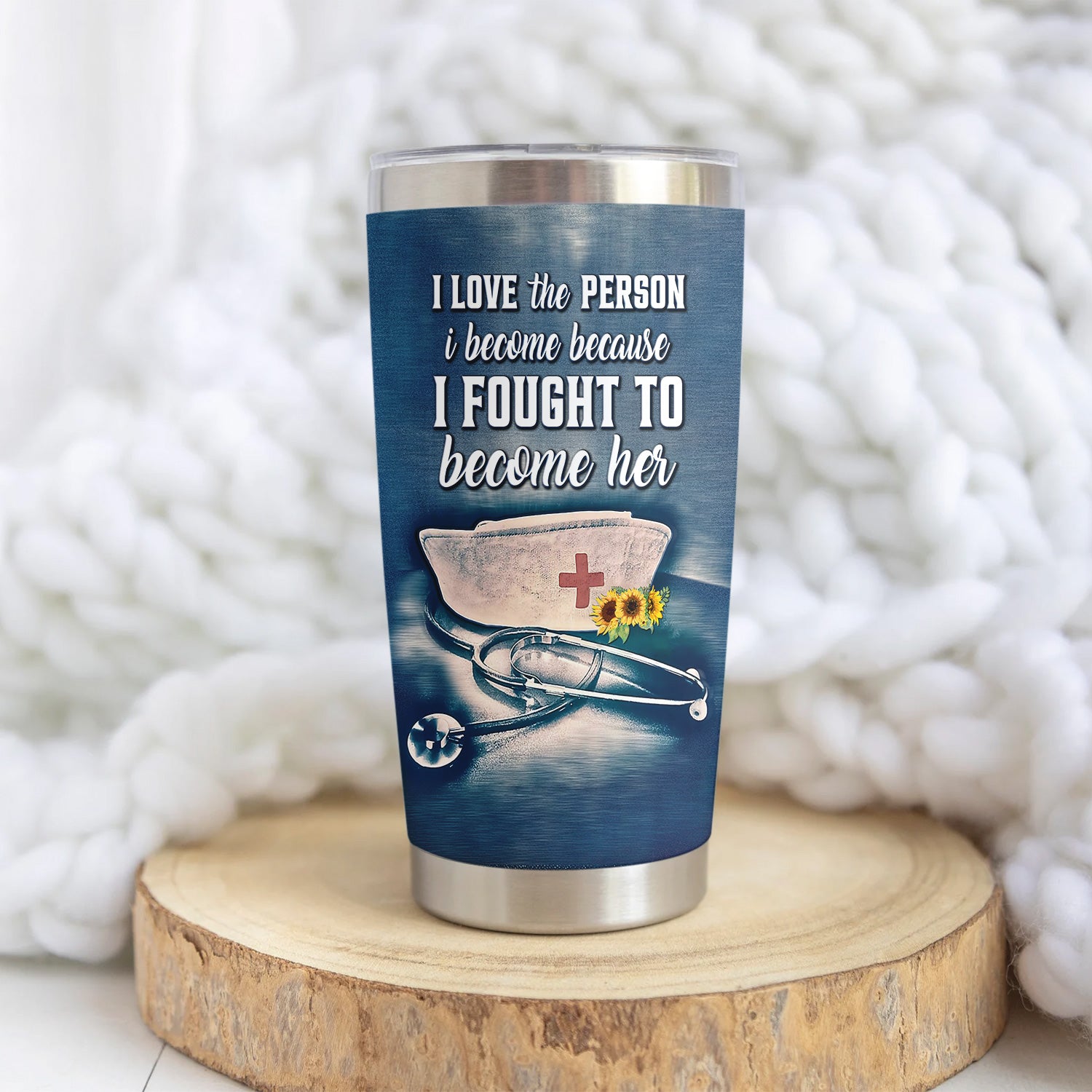 Personalized RN Nurse Tumbler - I Fought To Become Her Quote - Gift for RN CNA LPN Nursing Appreciation