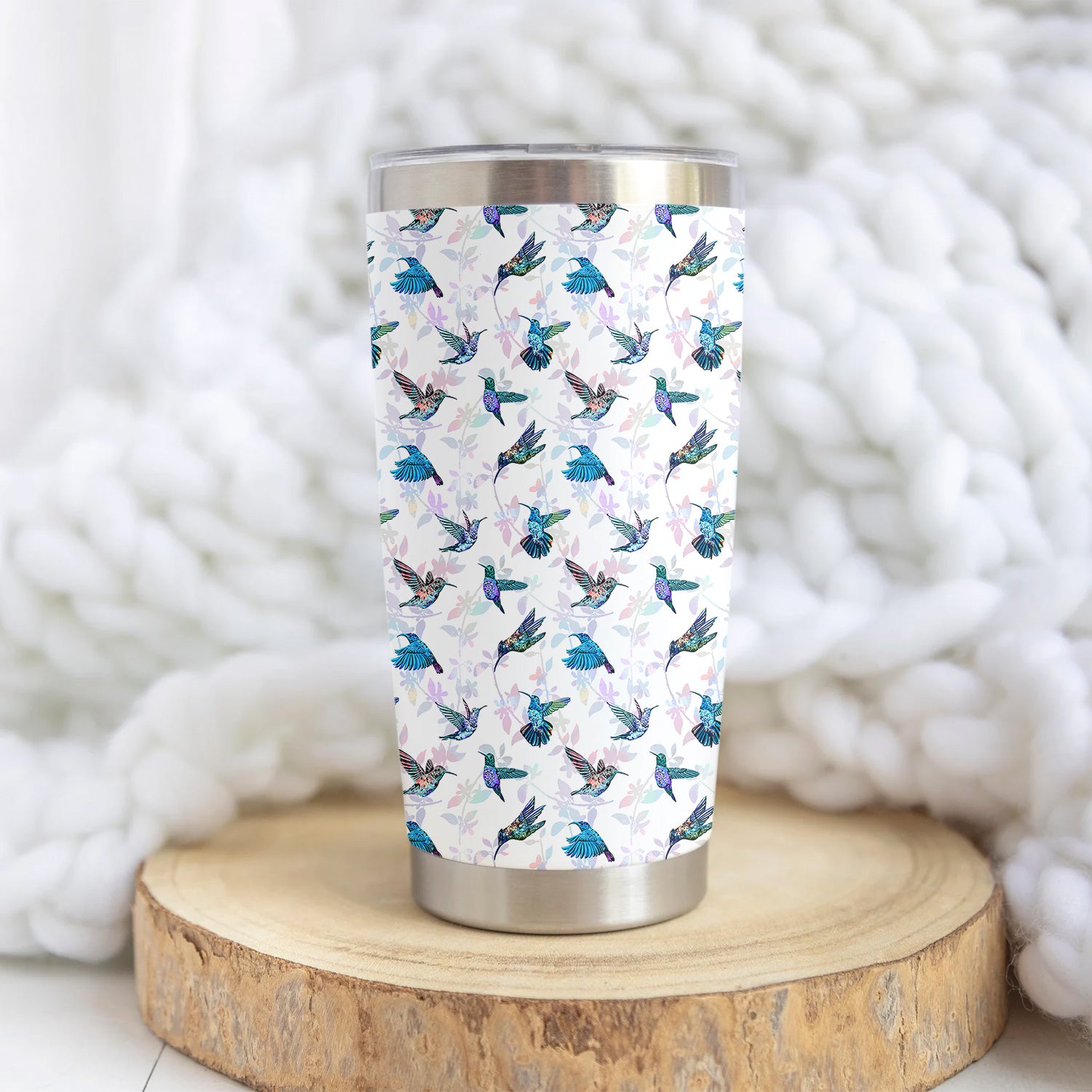 Personalized Hummingbird Floral Tumbler -  All-Over Print Bird & Botanical Graphic - Gift for RN LPN CNA