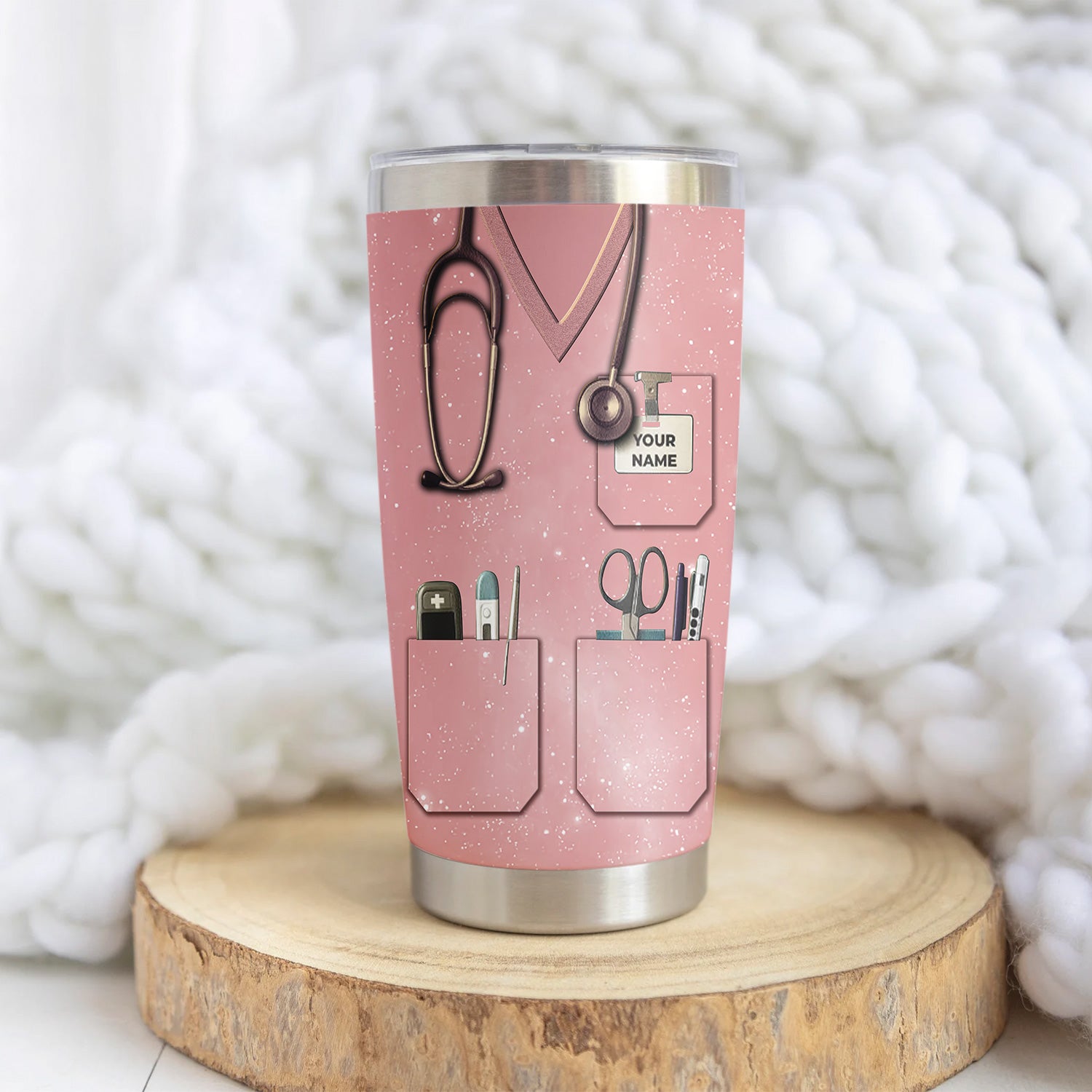 Custom Name Nurse Nutrition Facts Tumbler - Funny Medical Worker Design with Stethoscope and Tools - Appreciation Gift for RN LPN CNA