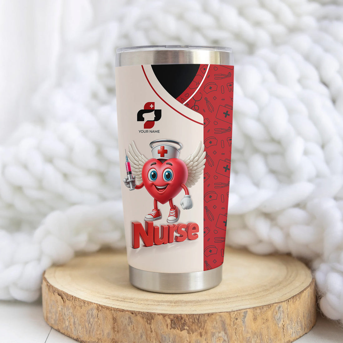 Custom Nurse Travel Tumbler - Cute Heart Cartoon with Syringe Design - Hilarious I Will Stab You Gift for Healthcare Professionals