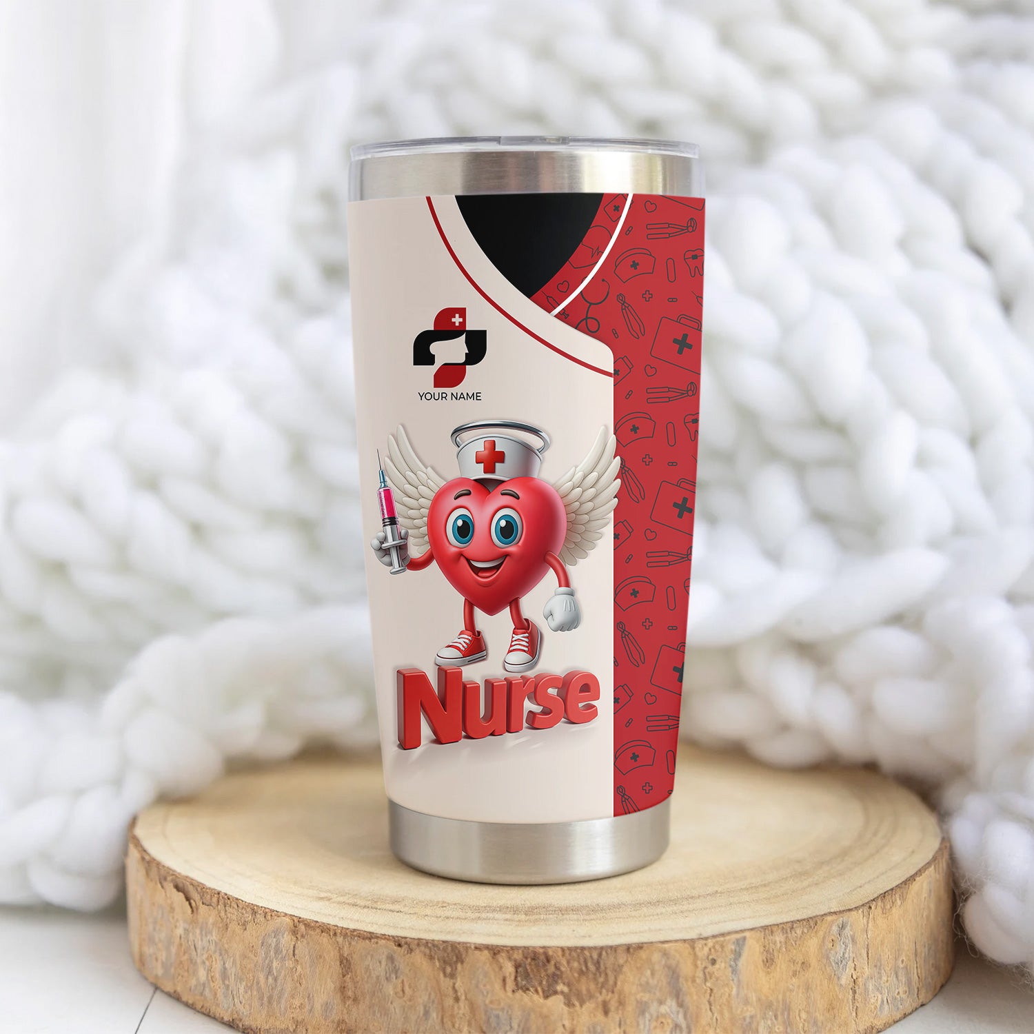 Custom Nurse Travel Tumbler - Cute Heart Cartoon with Syringe Design - Hilarious I Will Stab You Gift for Healthcare Professionals