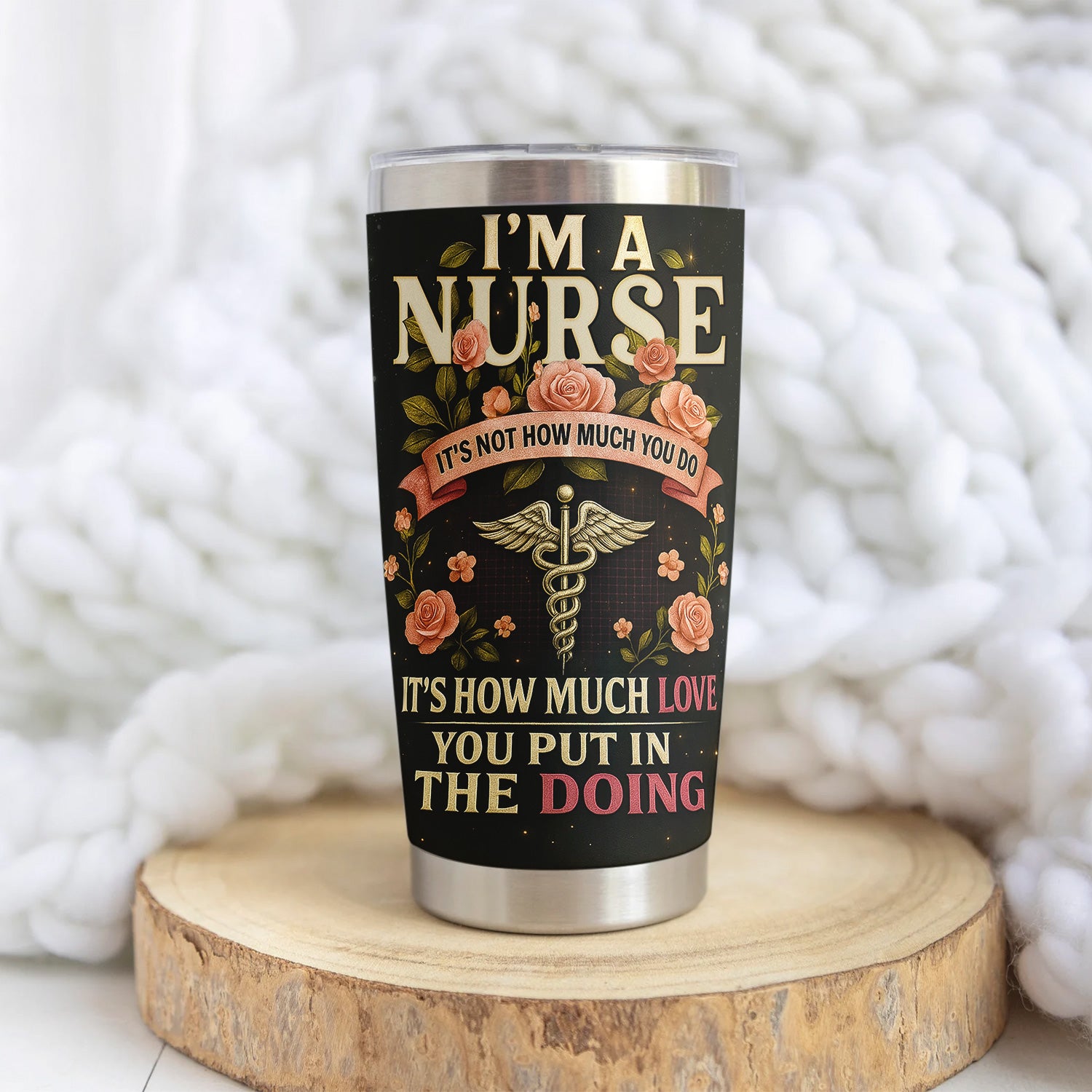 Personalized Healthcare Workers Tumbler for Nurses RN LPN CNA - Flower Medical Nursing Design with Stethoscope Caduceus - Appreciation Gift for Hospital Staff