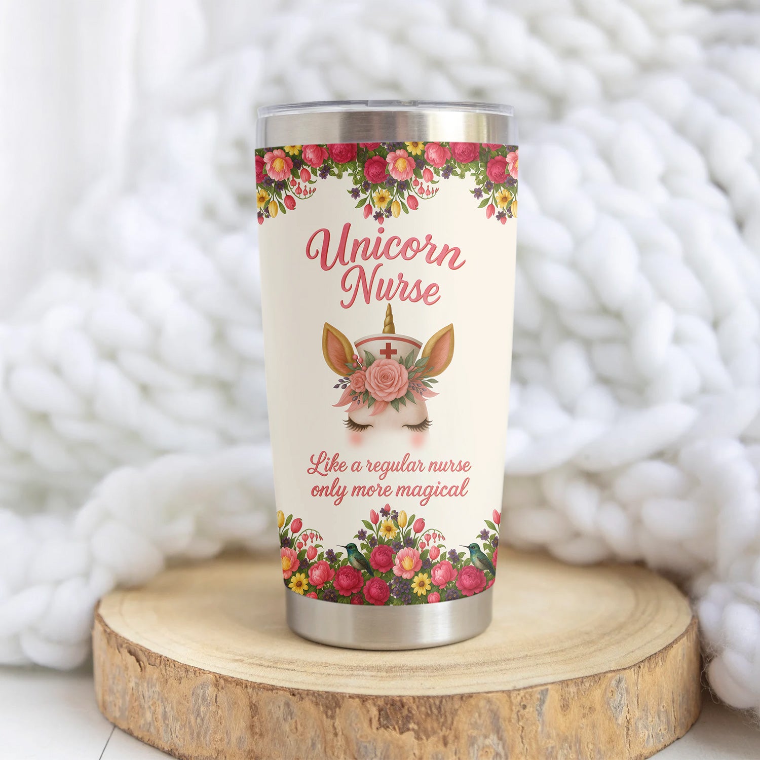 Thoughtful Nurse Gift for Healthcare Heroes - Personalized Magical Unicorn Nurse Floral Tumbler - Ideal for RN LPN CNA Nursing Teams