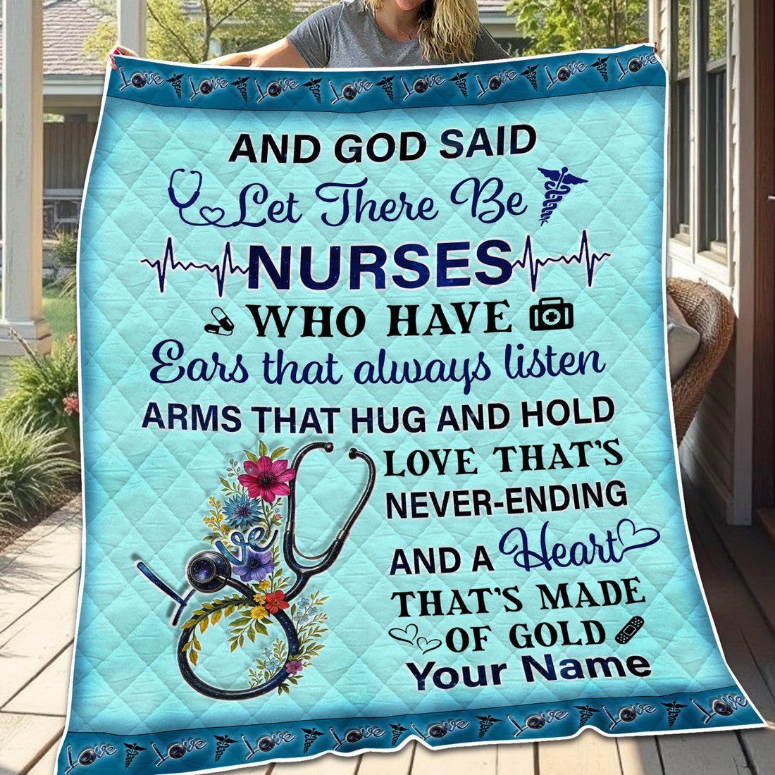 Personalized God Said Let There Be Nurses Blanket - Custom Name Floral Throw for Healthcare Heroes - Christian Gift for RN LPN CNA