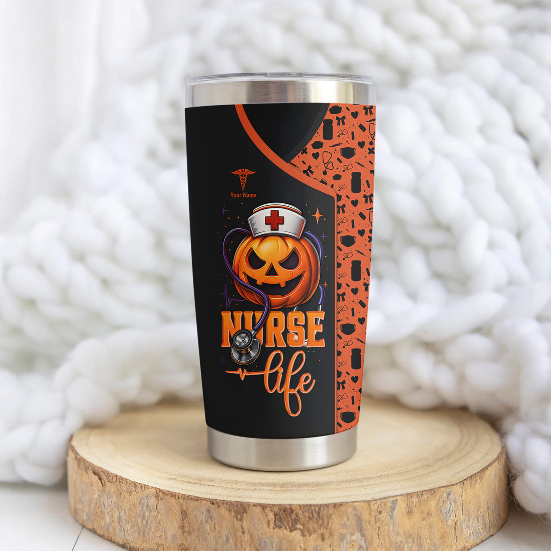 Custom Halloween Nurse Tumbler - Funny Pumpkin Pain Scale Medical Design - Gift for RN, CNA, LPN Healthcare Worker